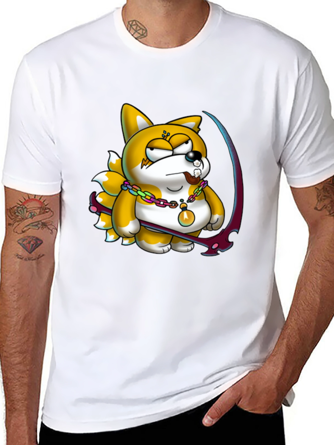 Cartoon Fox Graphic Black T-Shirt
