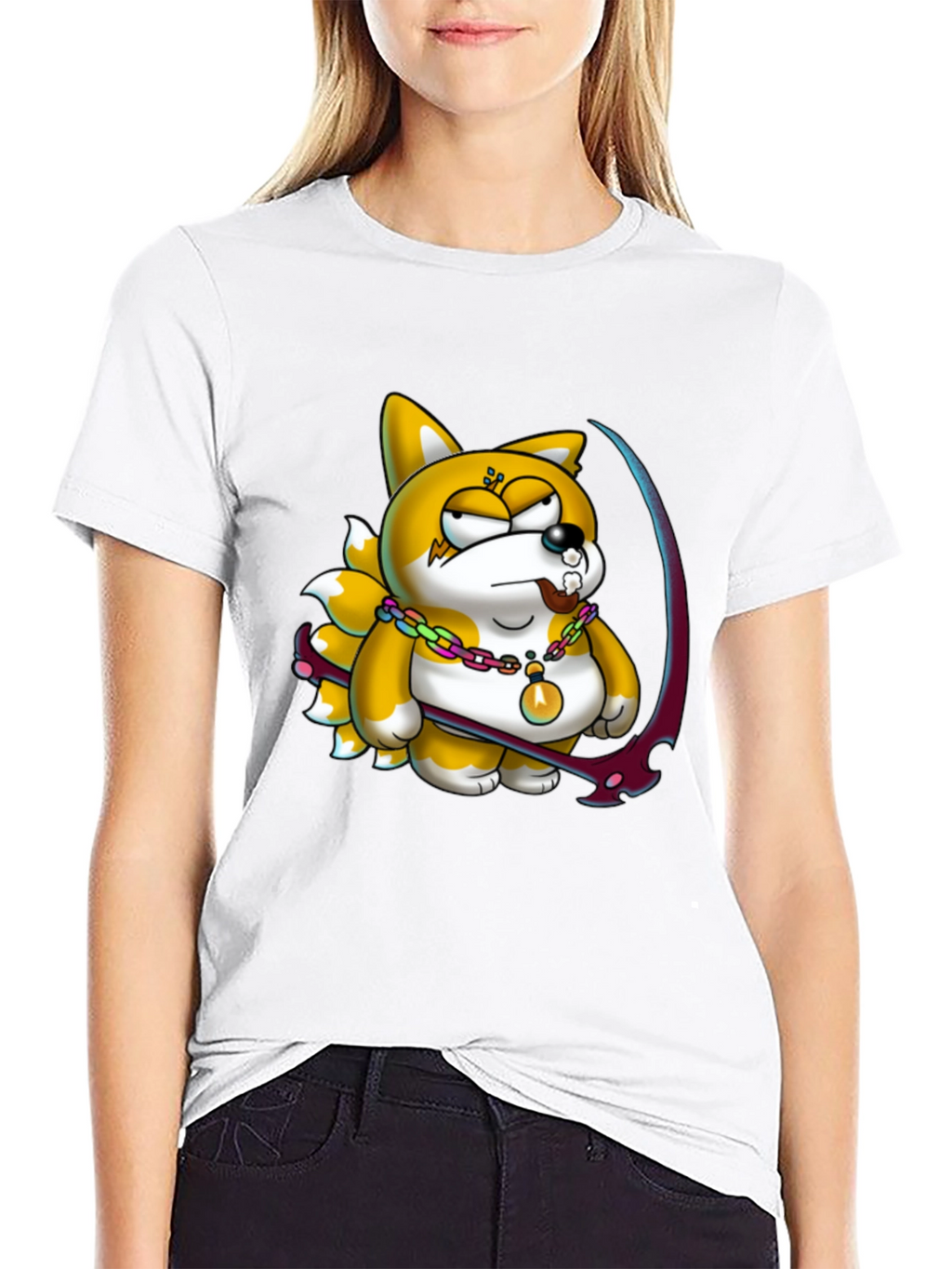 Cartoon Fox Graphic Black T-Shirt