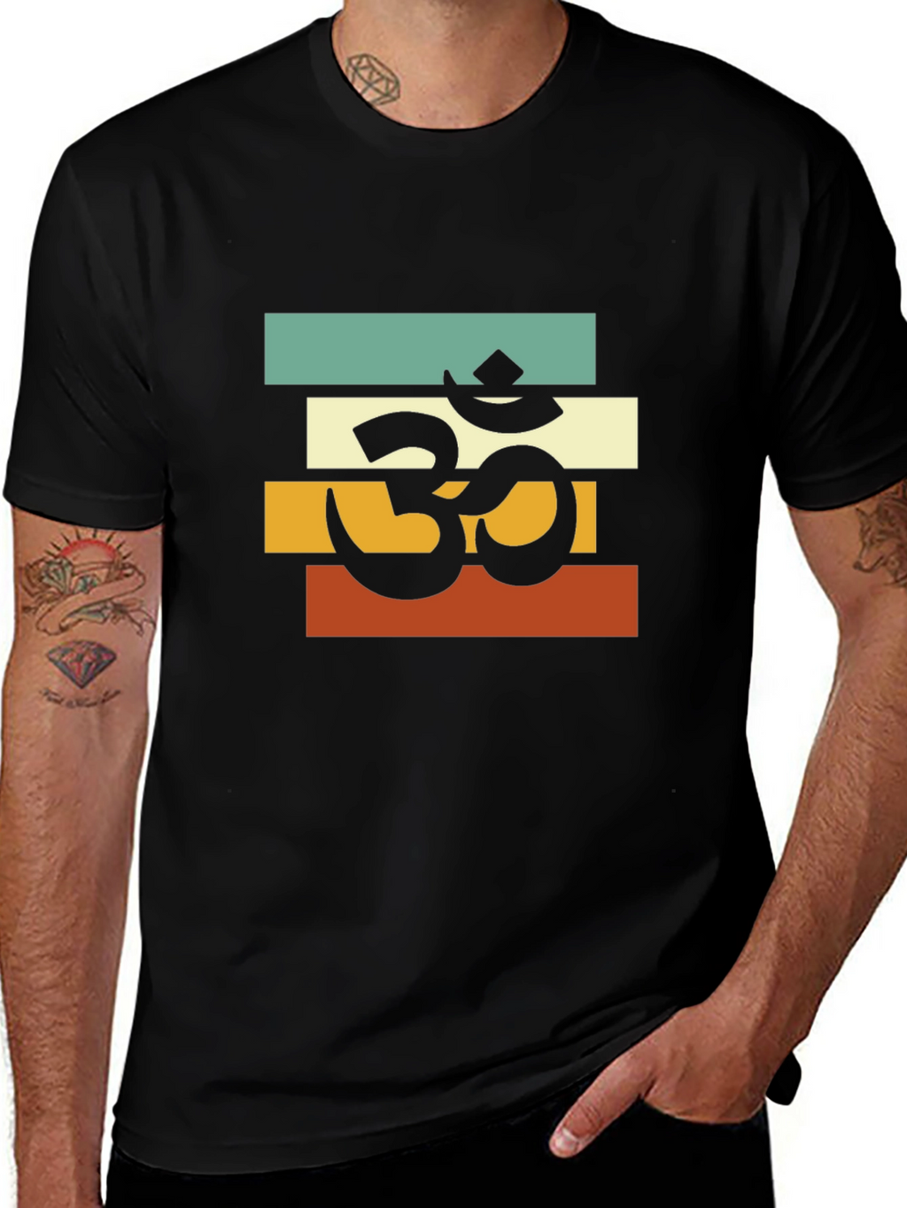 Om Retro Striped T-Shirt - Black