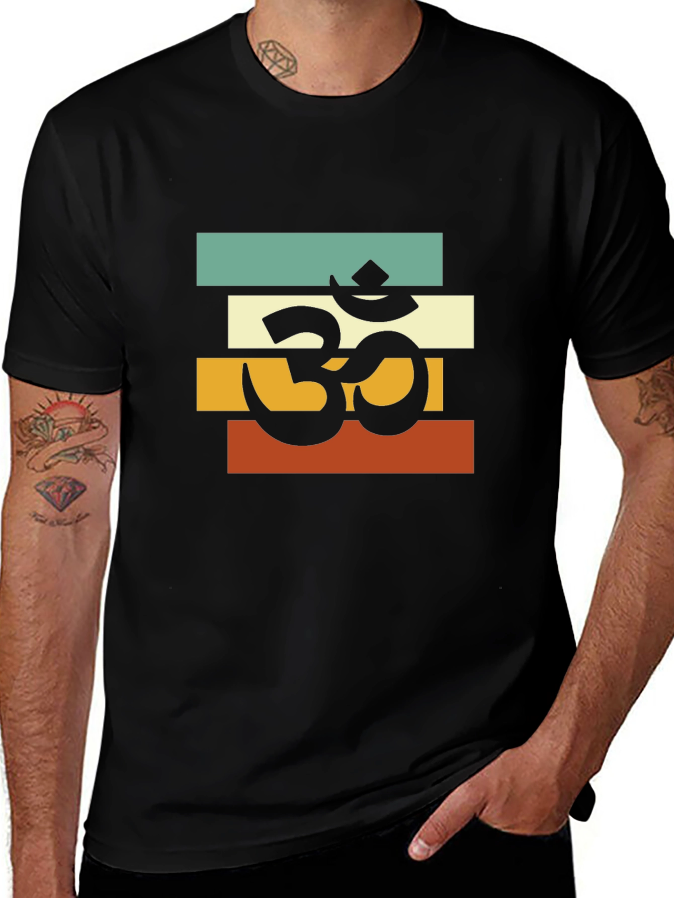 Om Retro Striped T-Shirt - Black