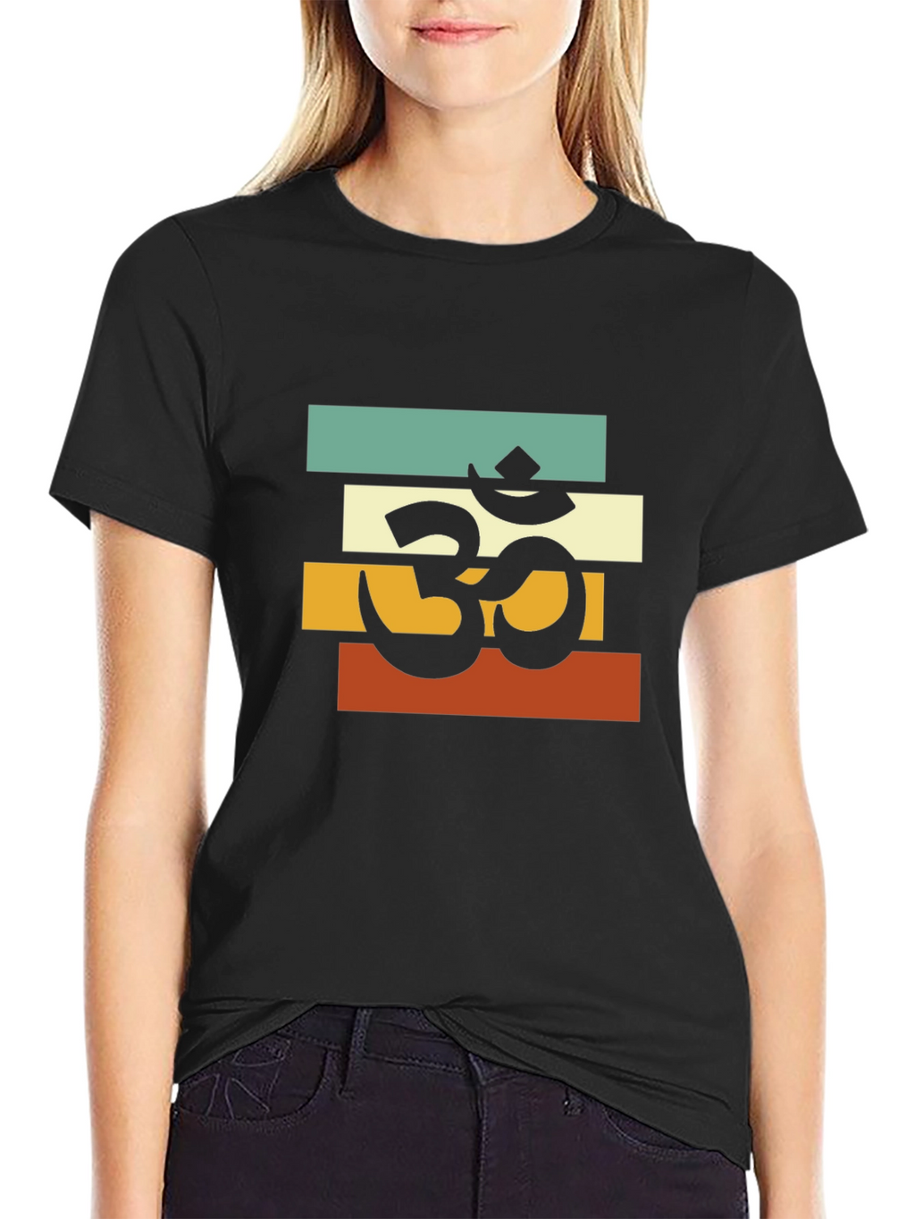 Om Retro Striped T-Shirt - Black