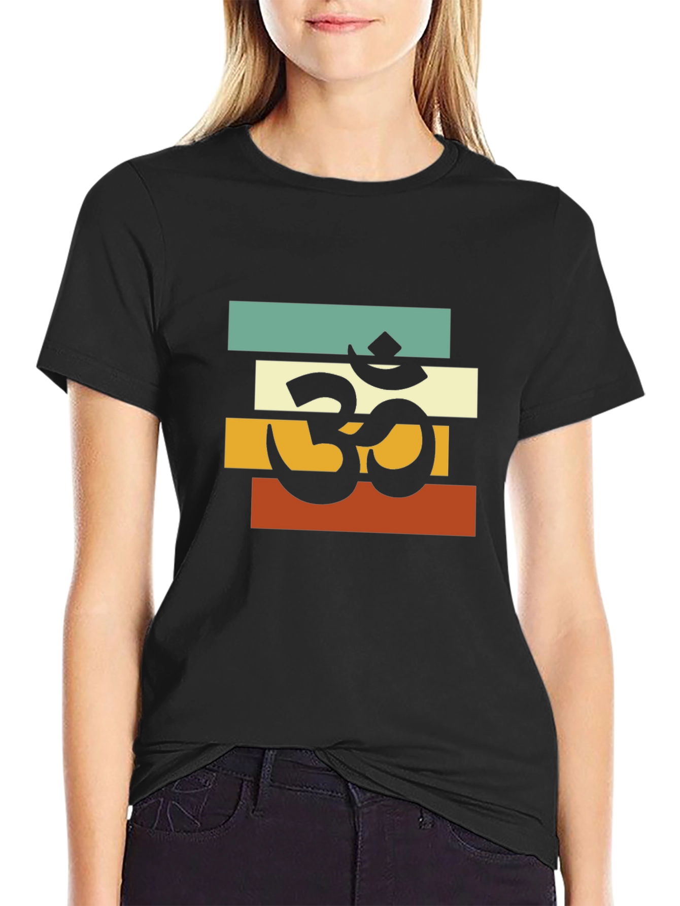 Om Retro Striped T-Shirt - Black