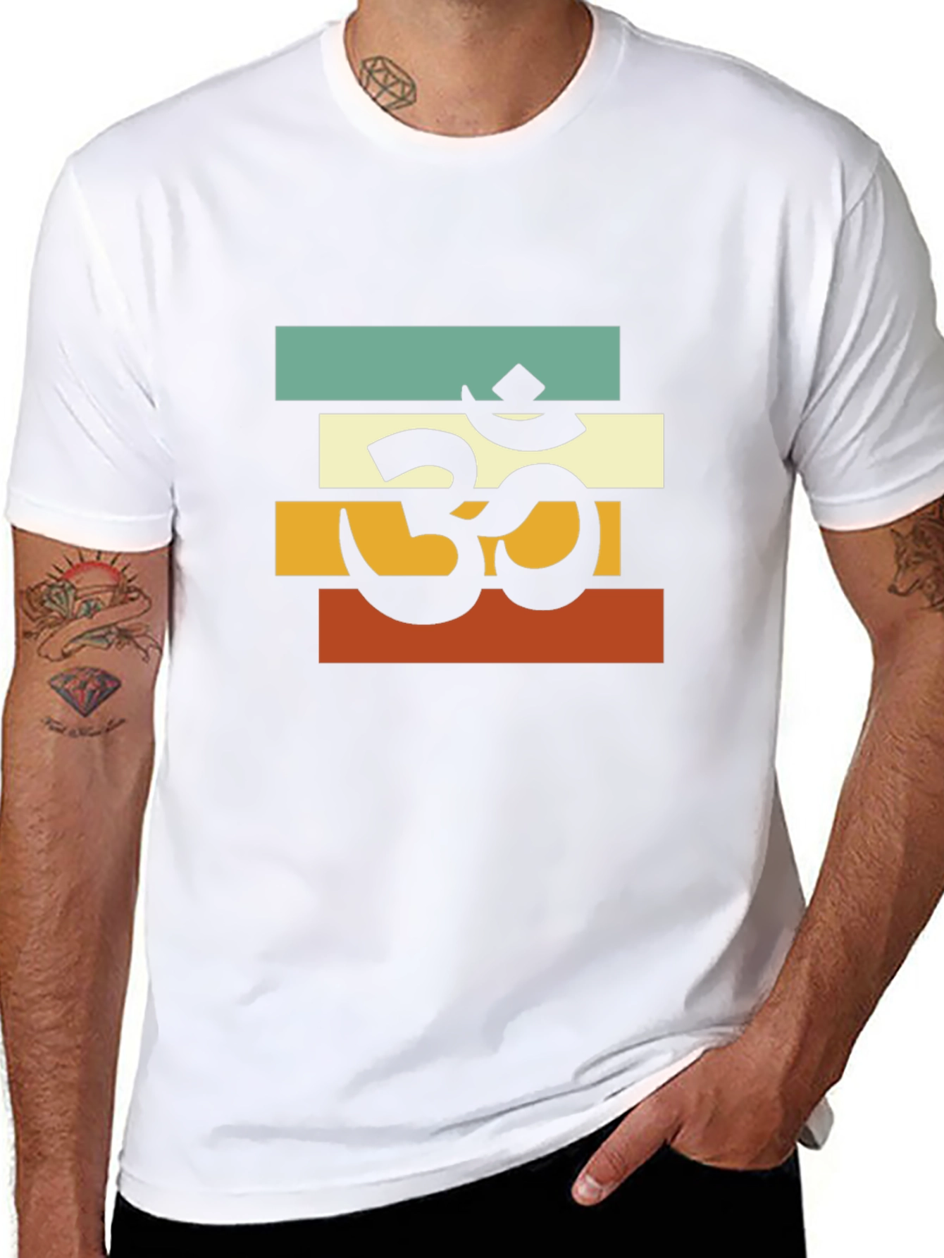 Om Retro Striped T-Shirt - Black