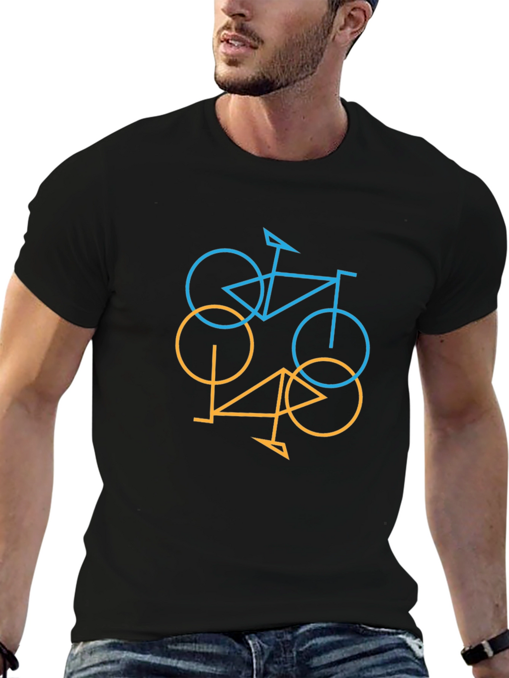 Abstract Bike Graphic Tee - Black Cotton Blend