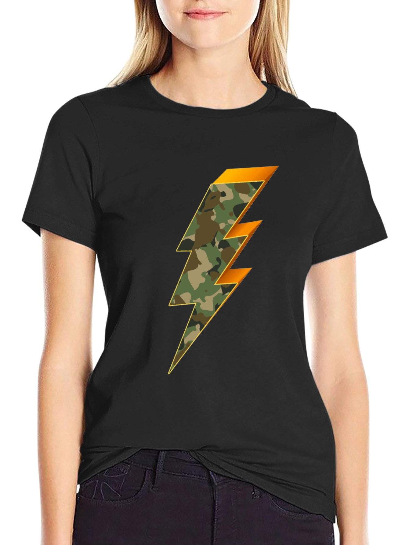 Camo Lightning Bolt Graphic Tee - Stylish Mens T-Shirt