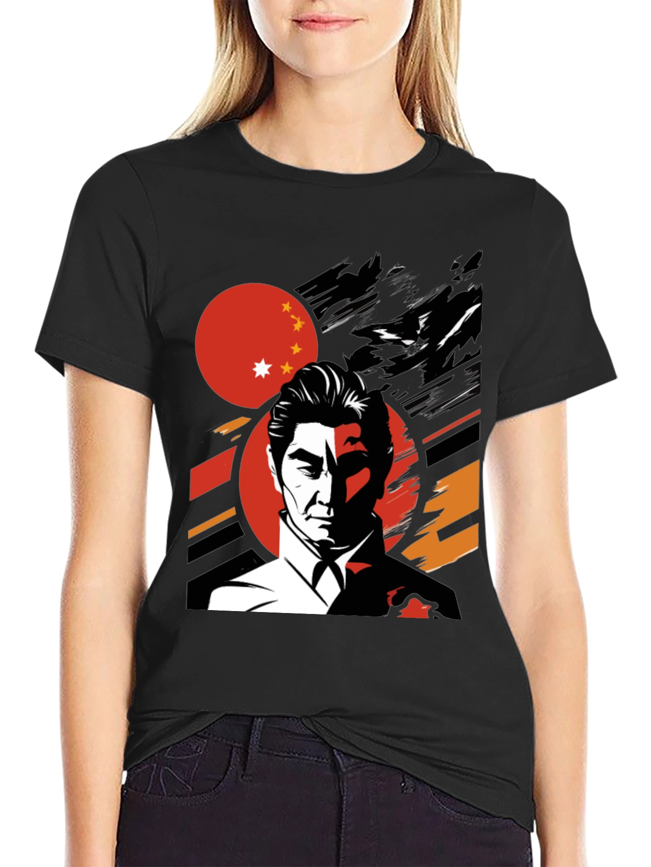 Artistic Graphic Tee - Retro China Leader Design
