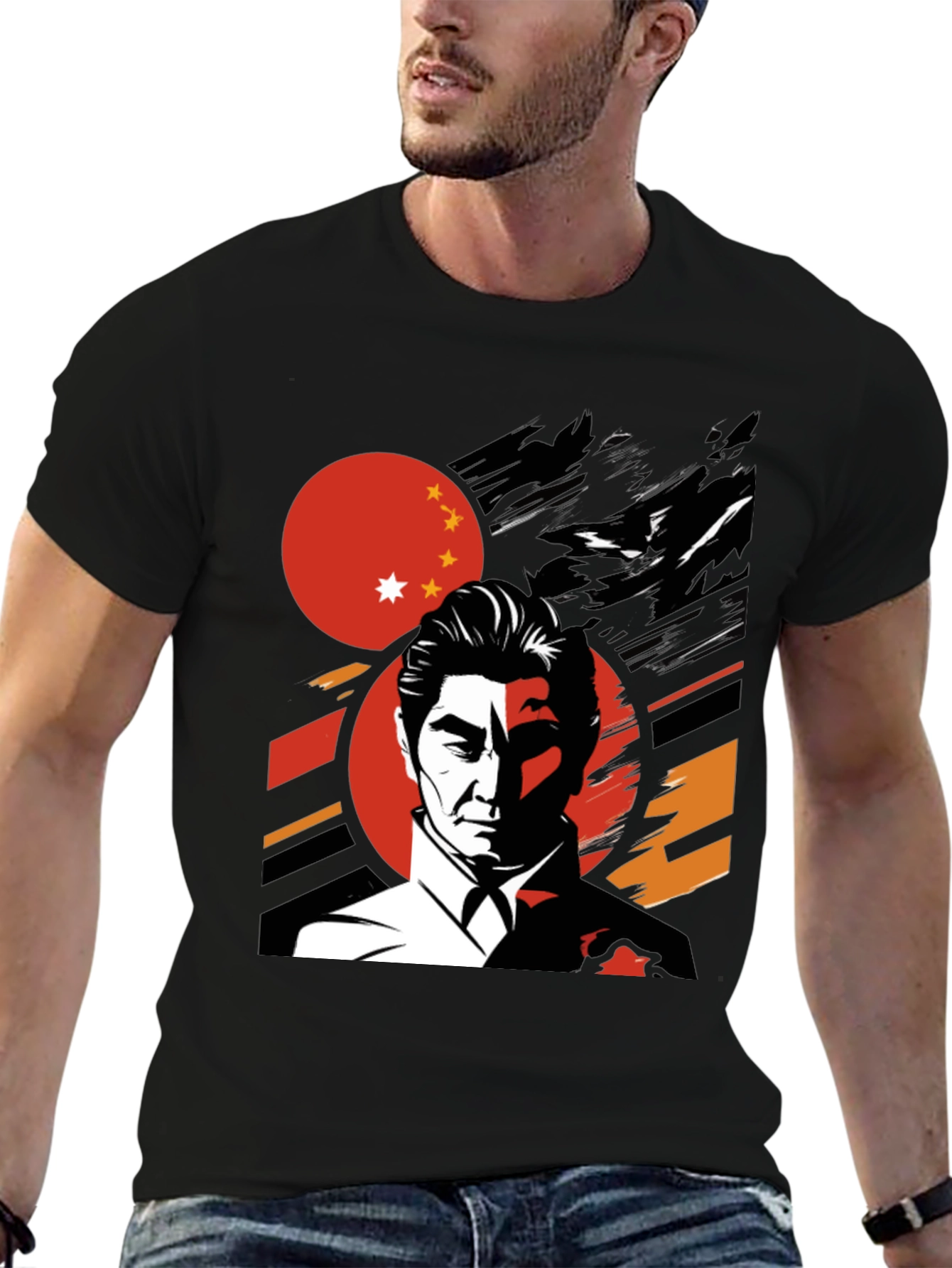 Artistic Graphic Tee - Retro China Leader Design