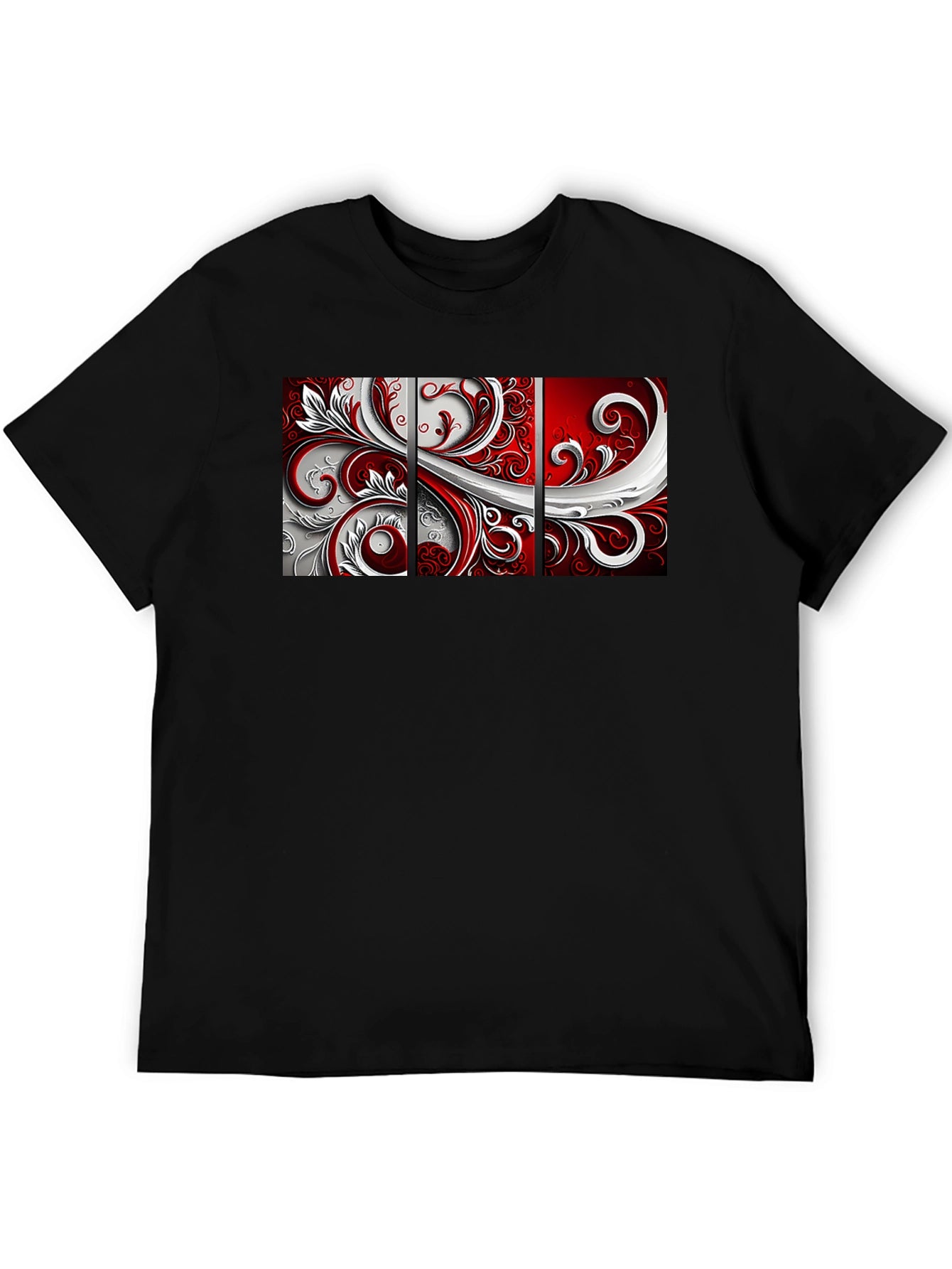Abstract Floral Panel Mens Black T-Shirt
