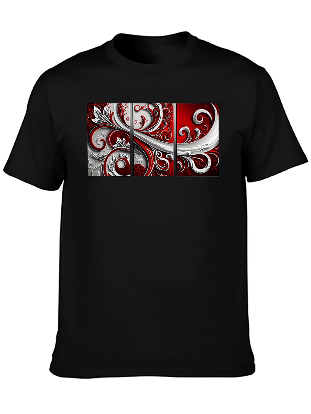 Abstract Floral Panel Mens Black T-Shirt