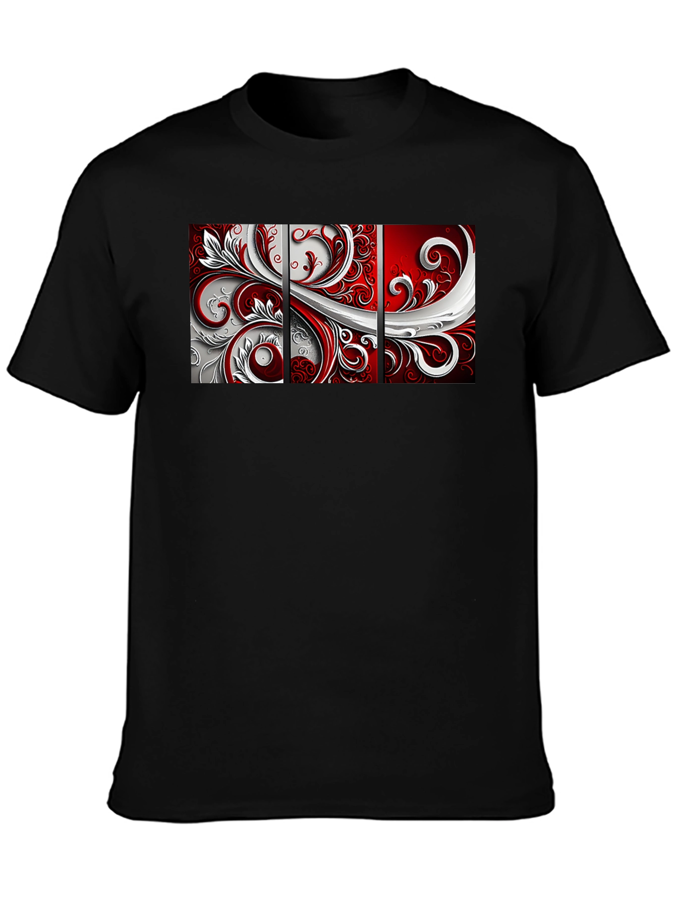 Abstract Floral Panel Mens Black T-Shirt