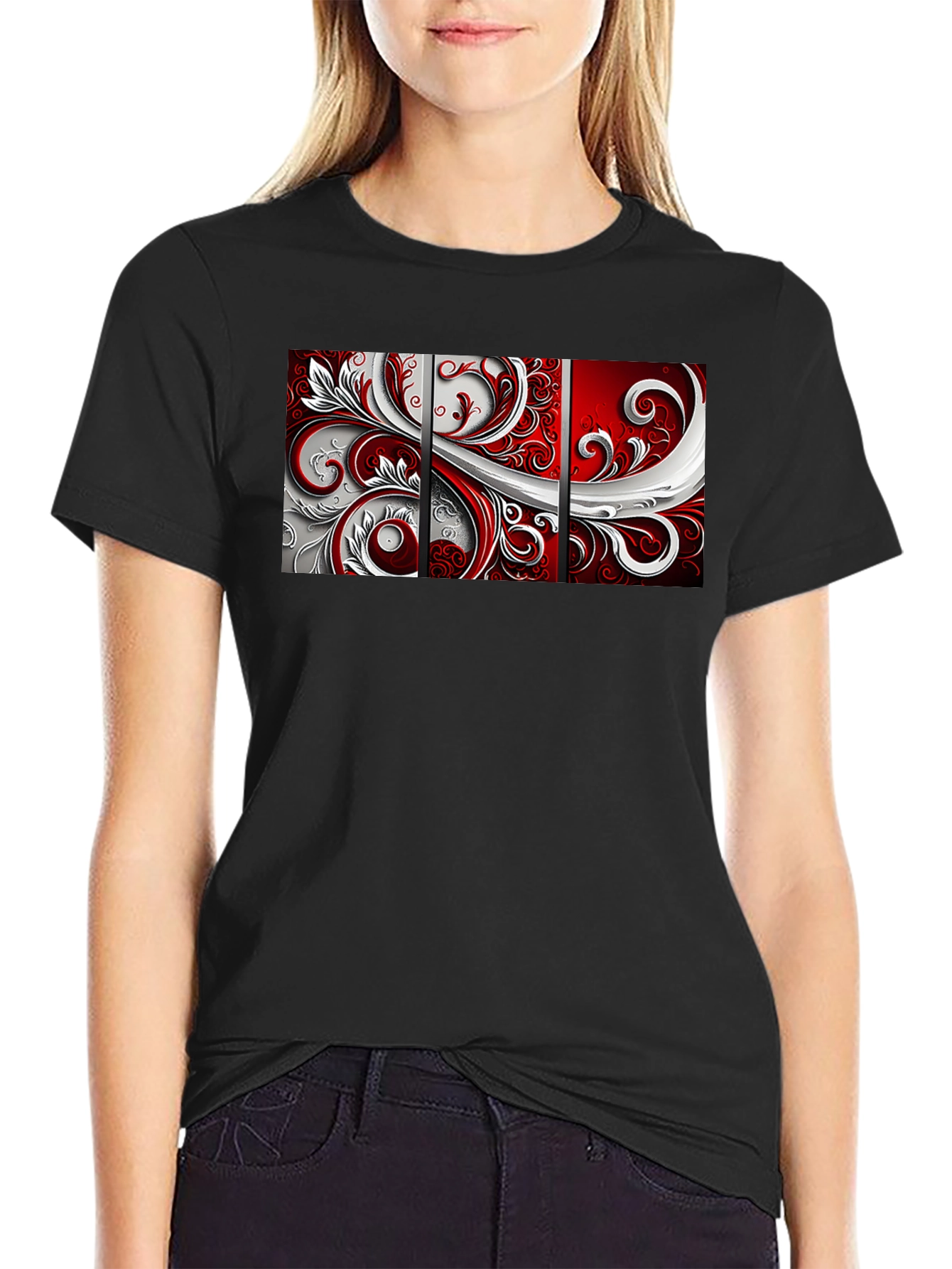 Abstract Floral Panel Mens Black T-Shirt
