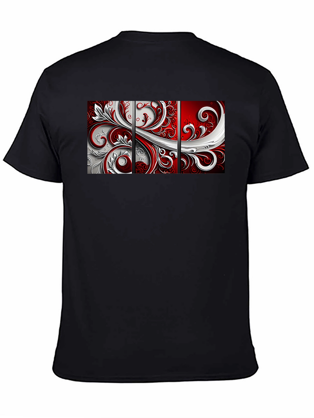 Abstract Floral Panel Mens Black T-Shirt