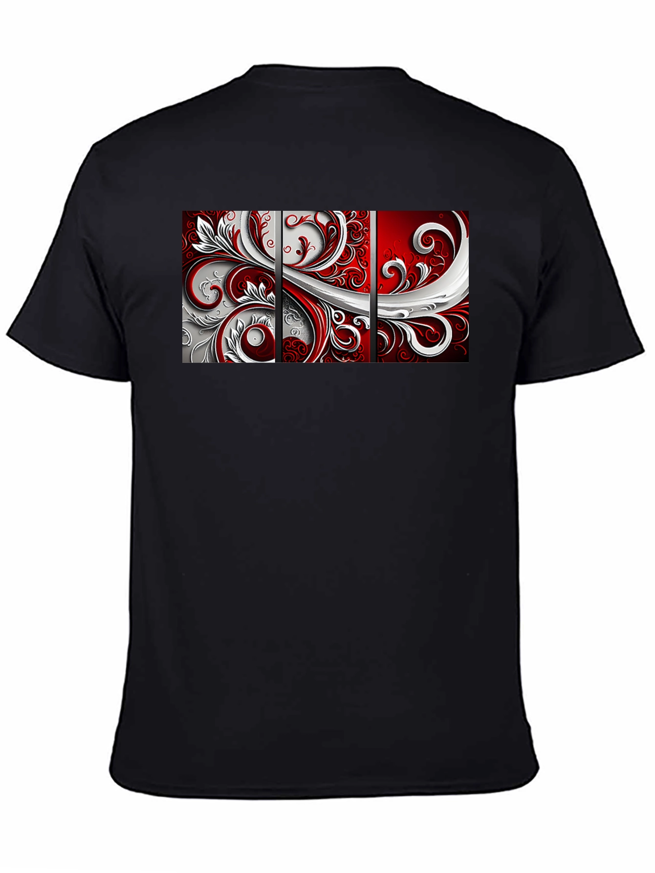 Abstract Floral Panel Mens Black T-Shirt