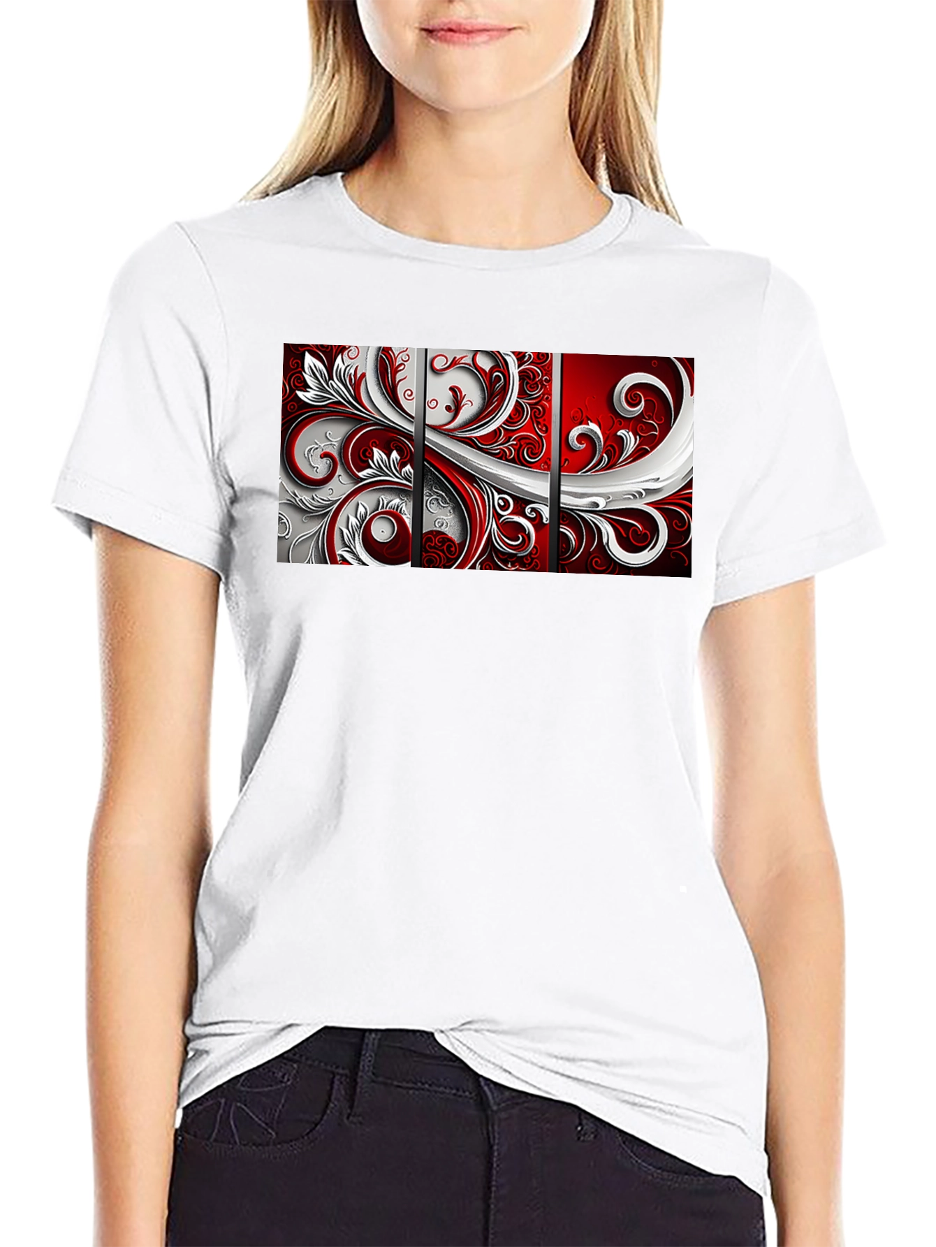 Abstract Floral Panel Mens Black T-Shirt