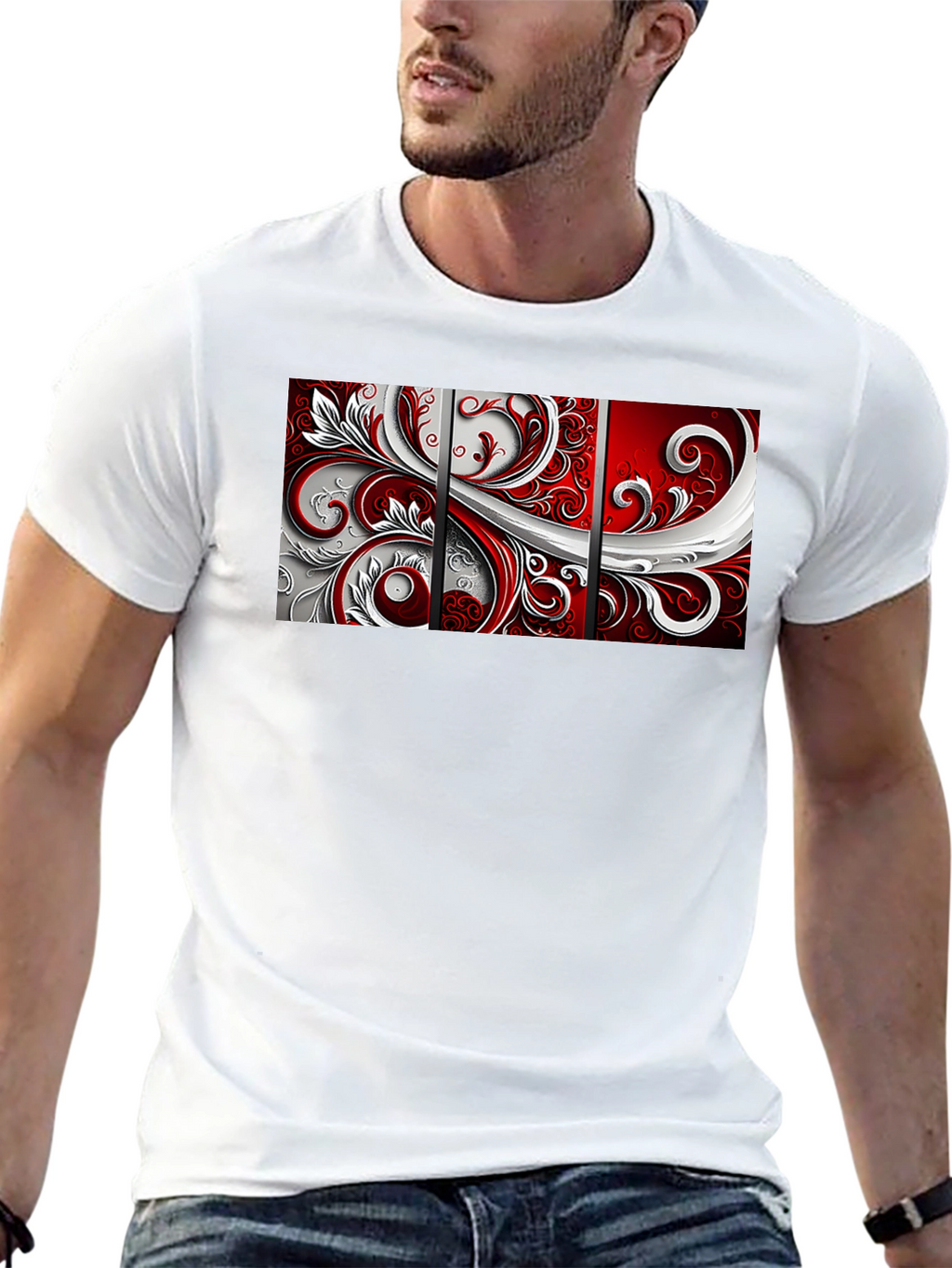 Abstract Floral Panel Mens Black T-Shirt