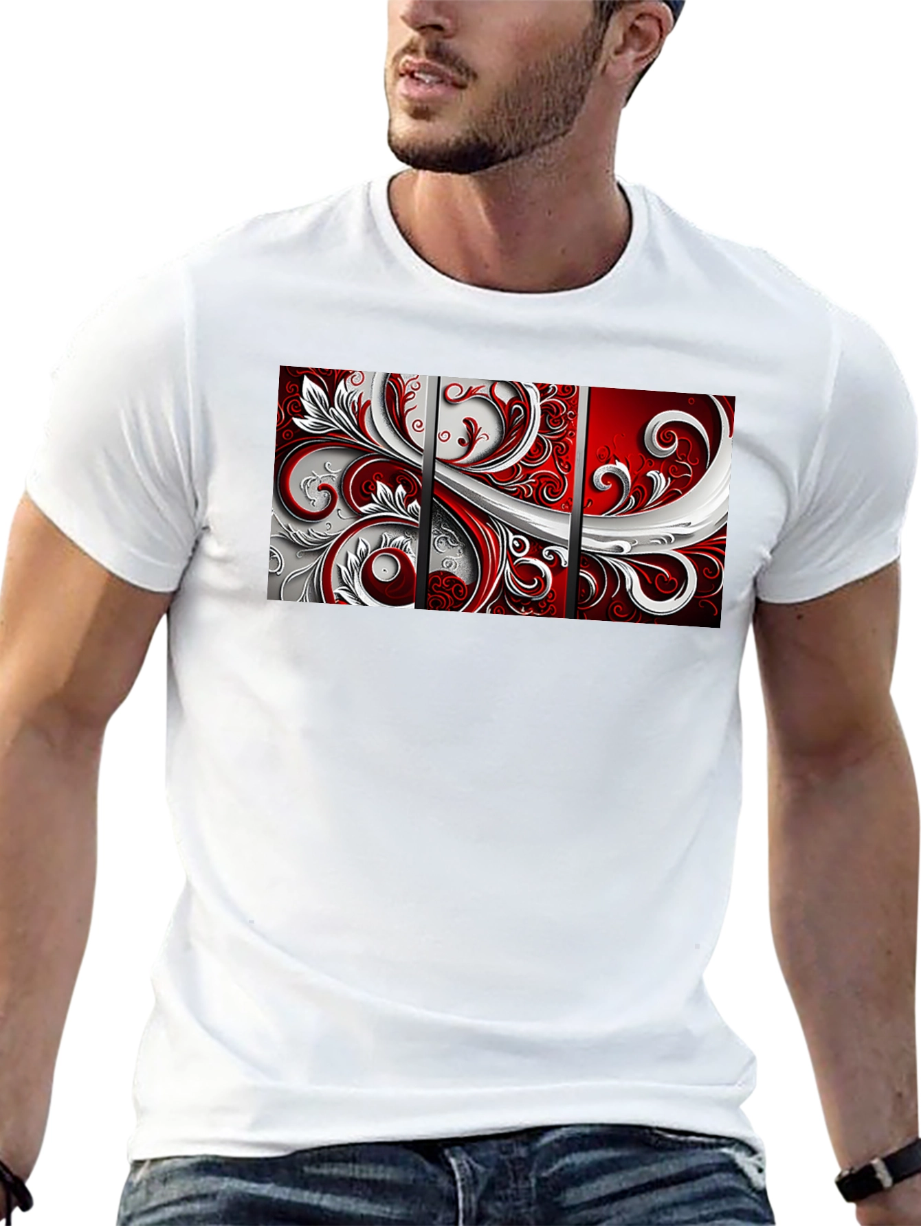 Abstract Floral Panel Mens Black T-Shirt