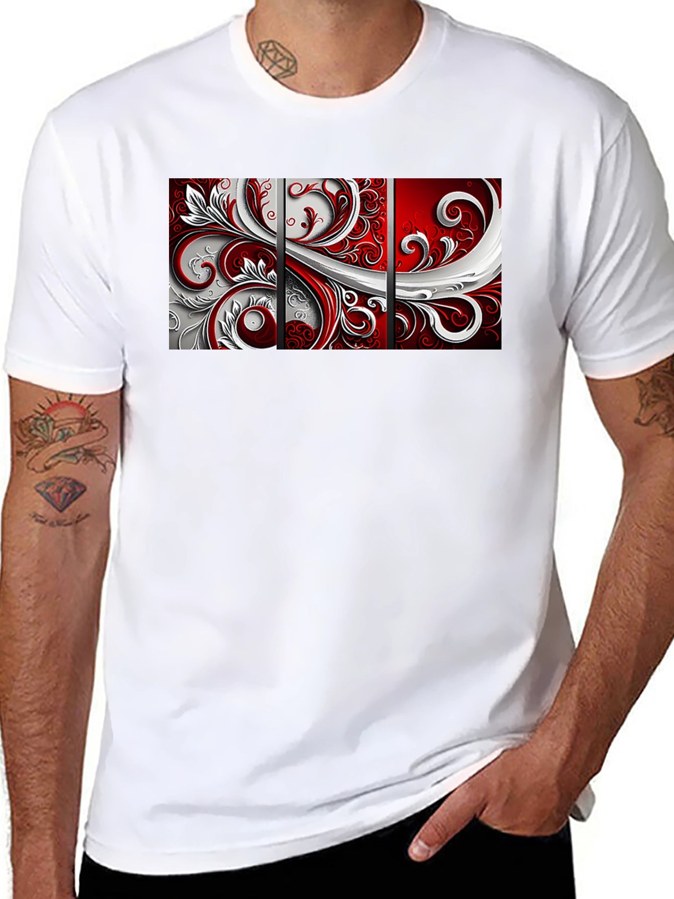 Abstract Floral Panel Mens Black T-Shirt