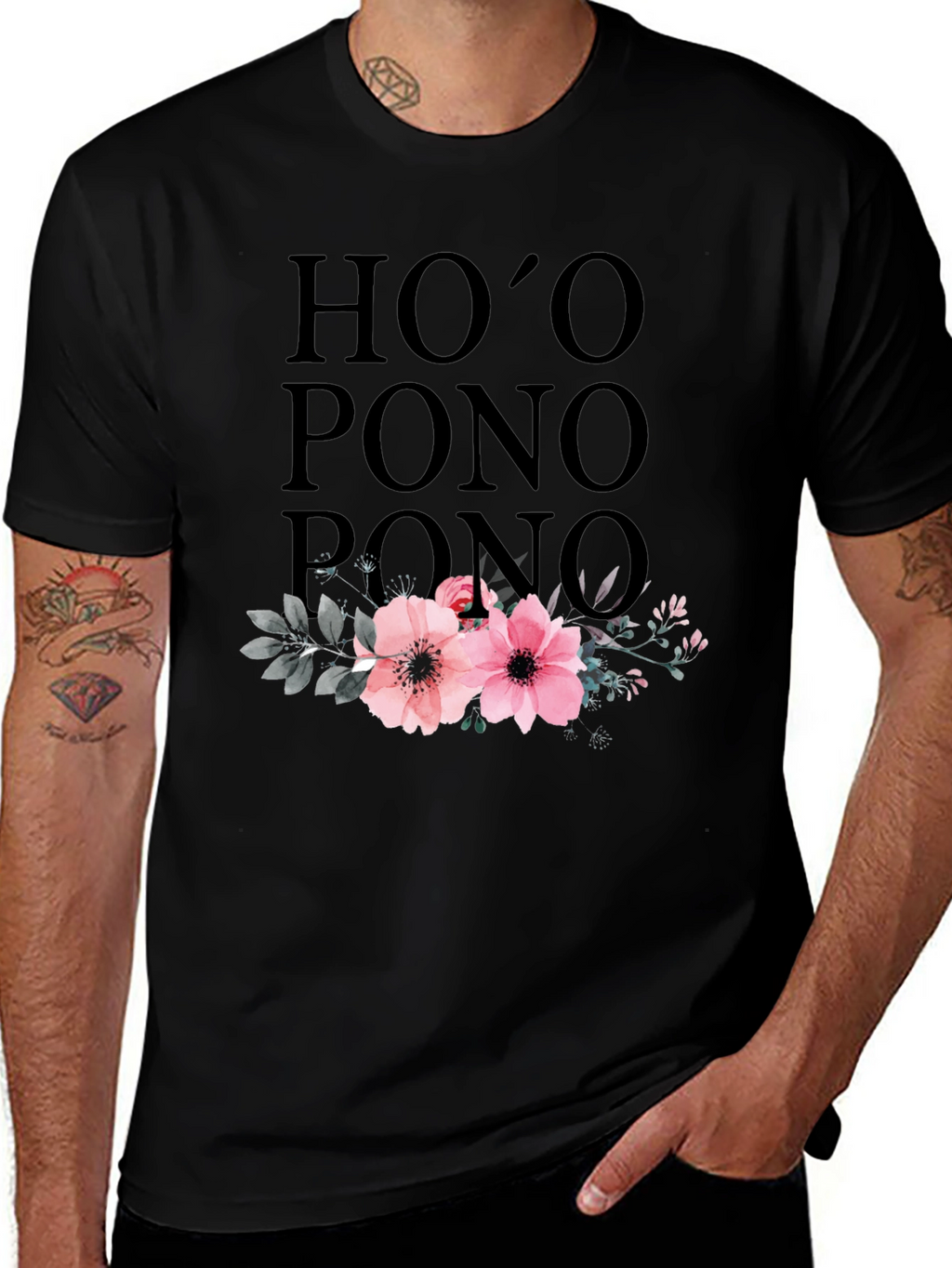 Hooponopono Floral T-Shirt - Black