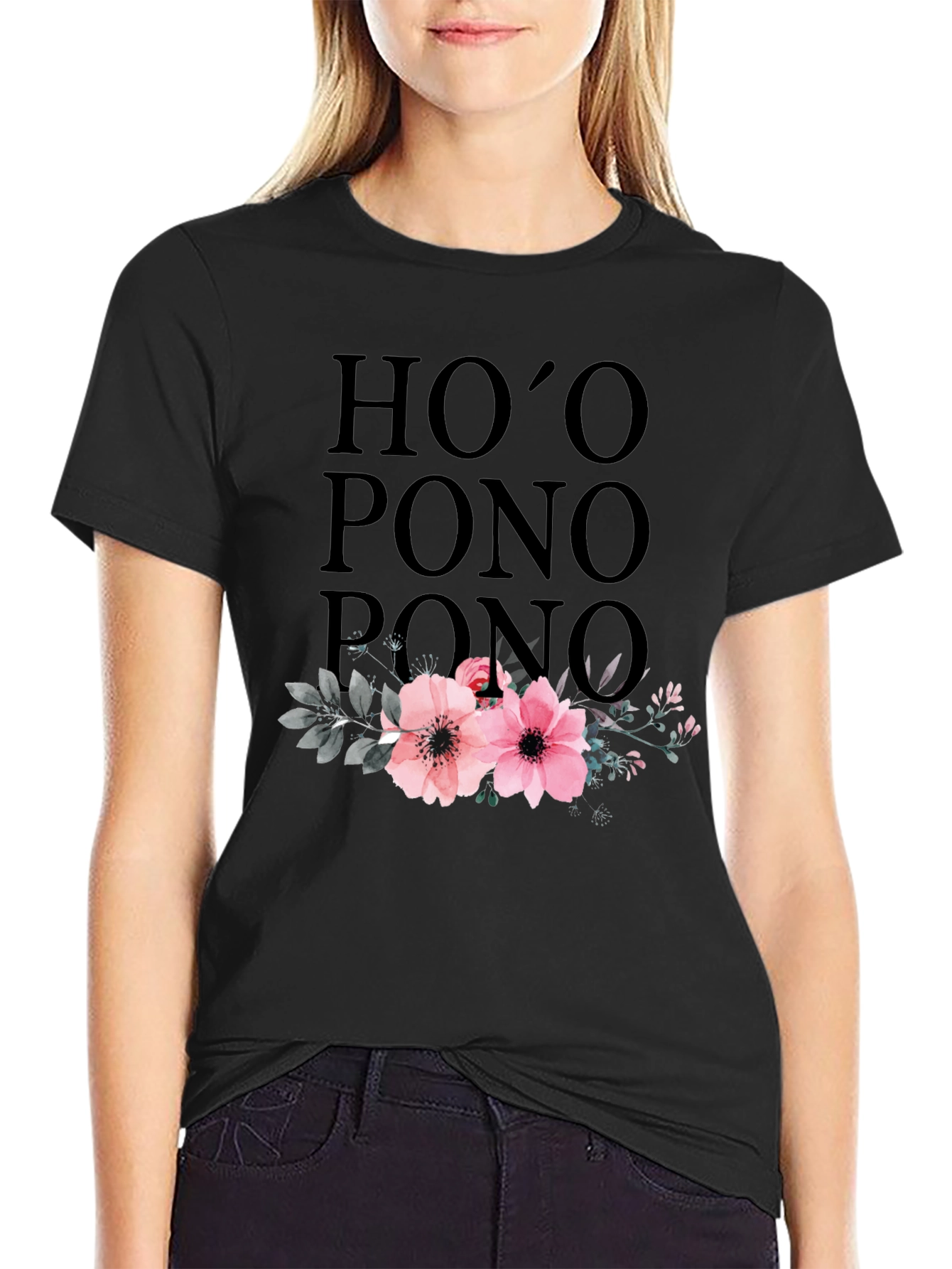 Hooponopono Floral T-Shirt - Black
