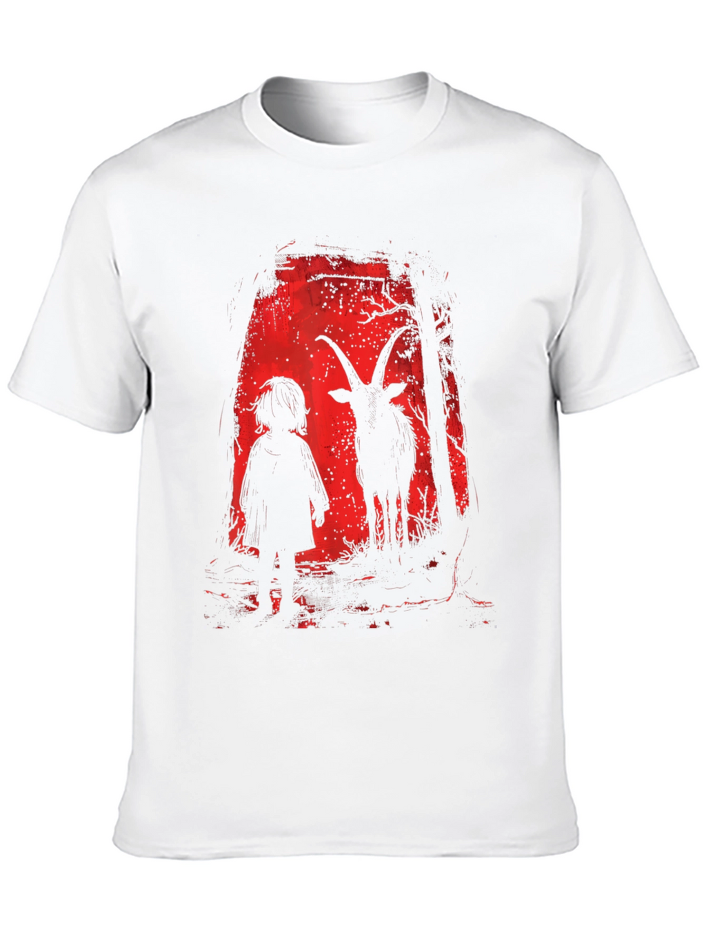 Creepy Child & Goat Horror Graphic T-Shirt