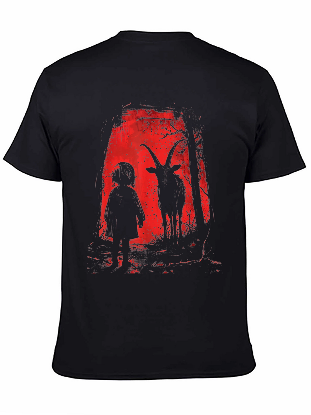 Creepy Child & Goat Horror Graphic T-Shirt