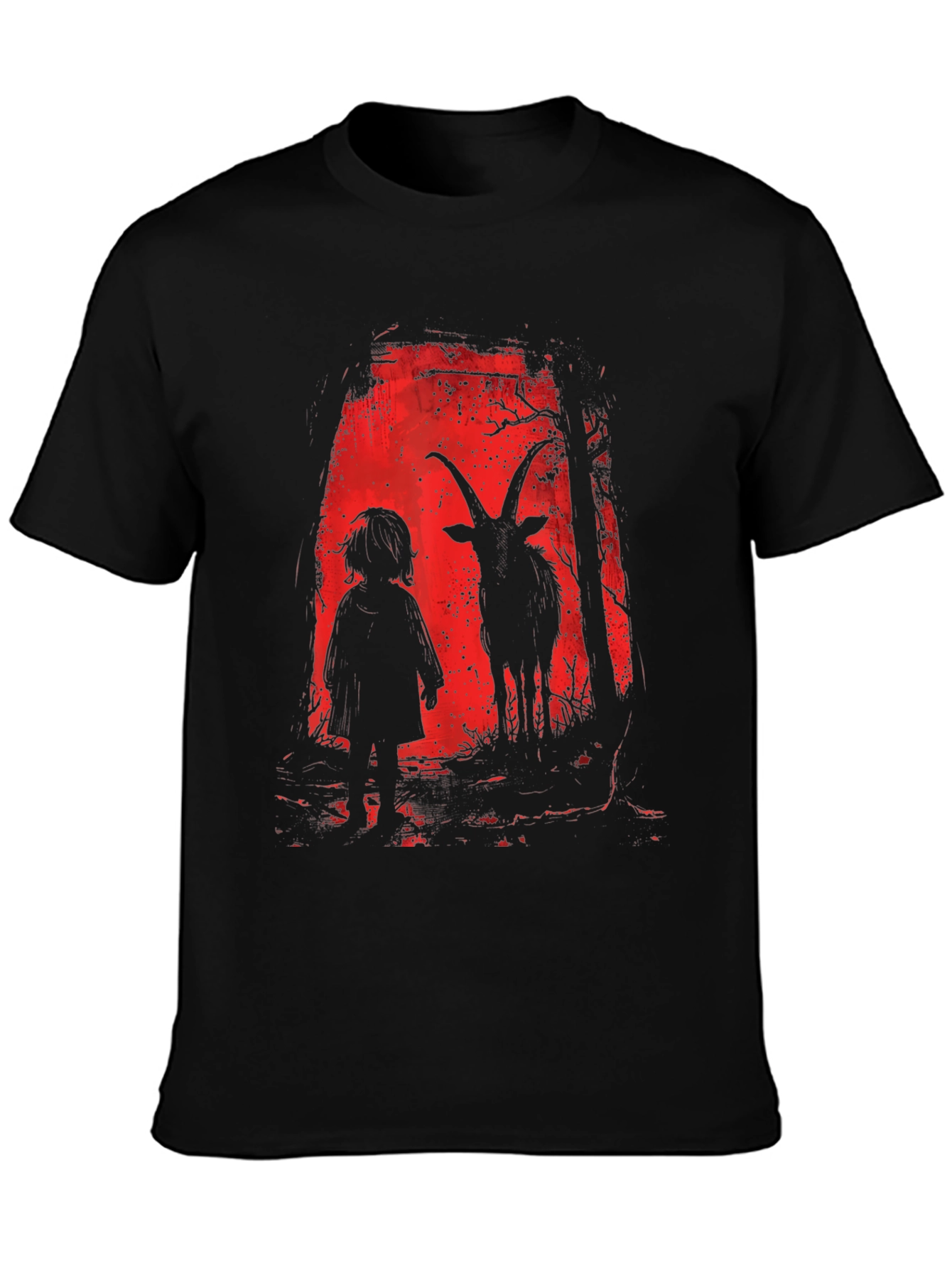 Creepy Child & Goat Horror Graphic T-Shirt