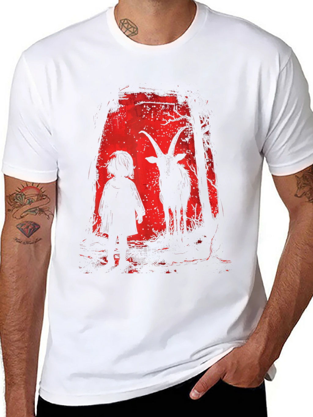 Creepy Child & Goat Horror Graphic T-Shirt
