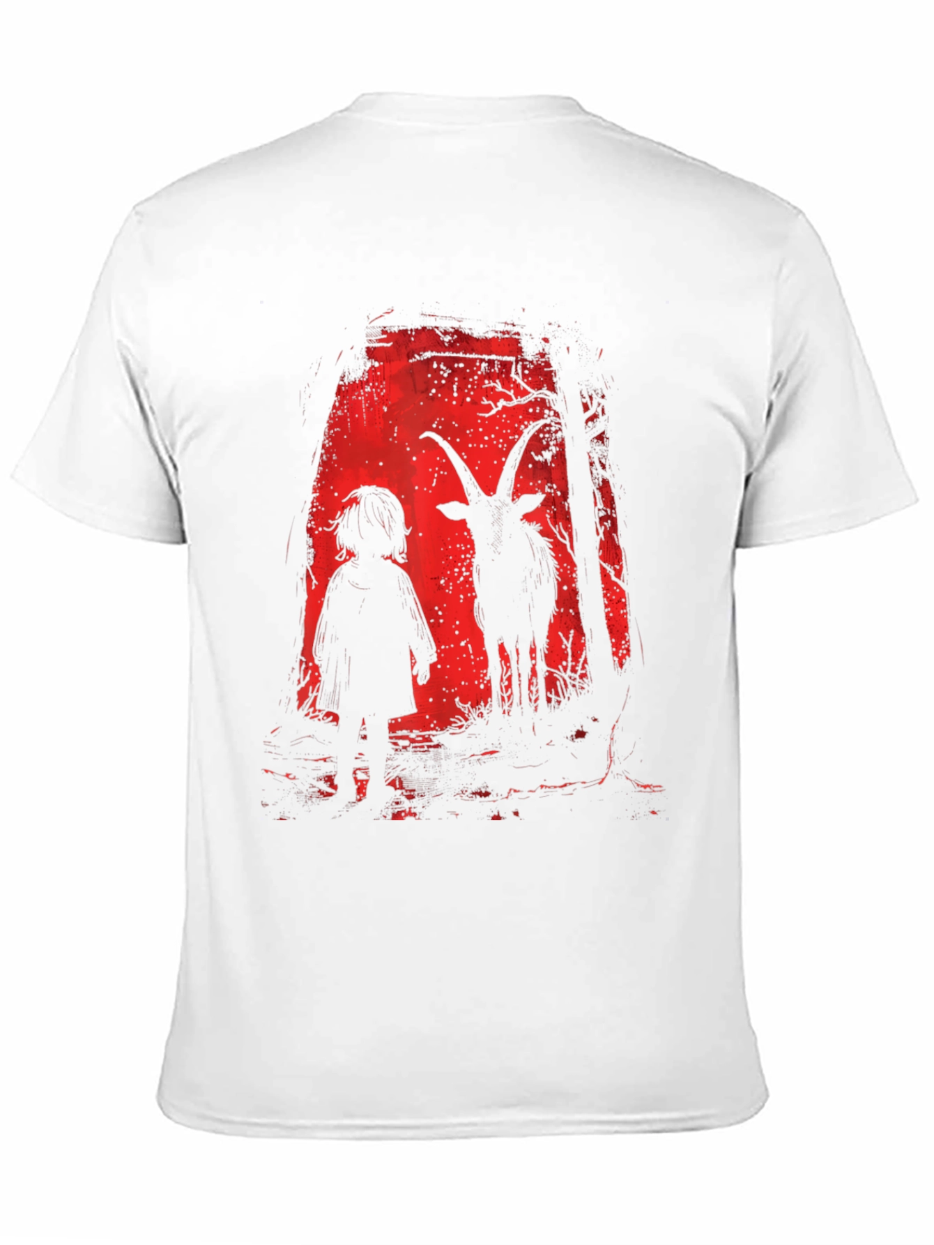 Creepy Child & Goat Horror Graphic T-Shirt