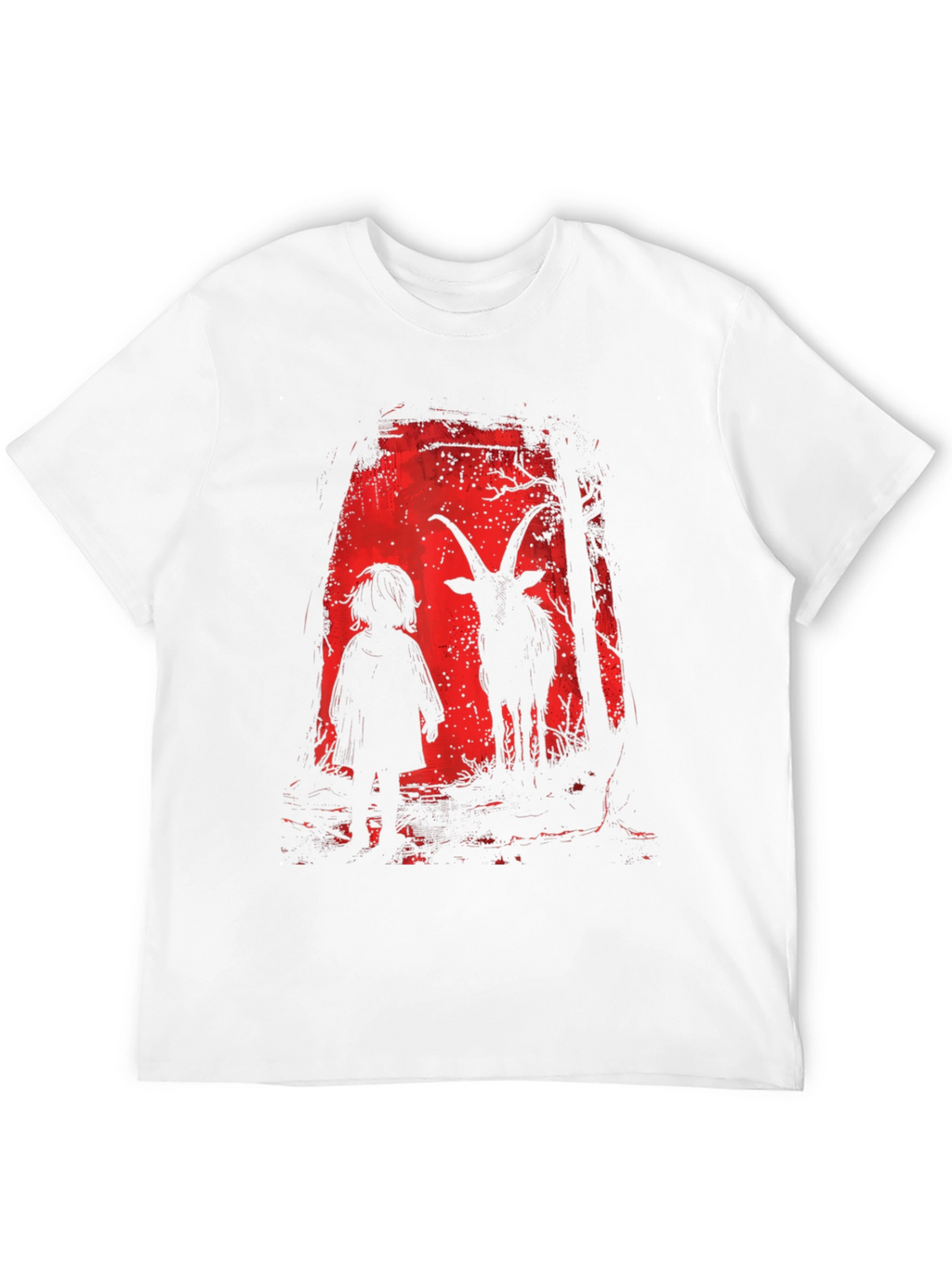 Creepy Child & Goat Horror Graphic T-Shirt