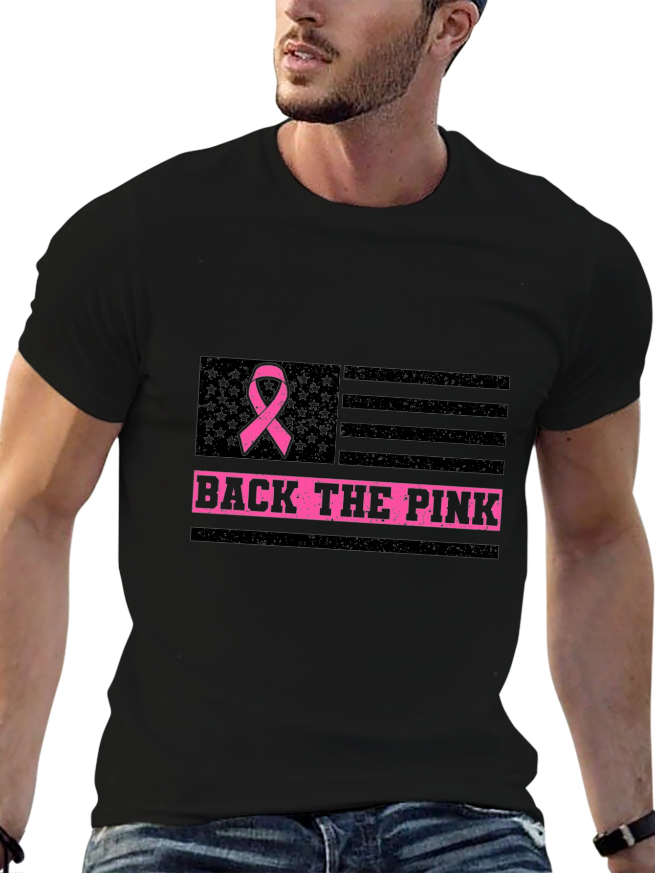 Back The Pink Ribbon USA Flag Graphic Tee