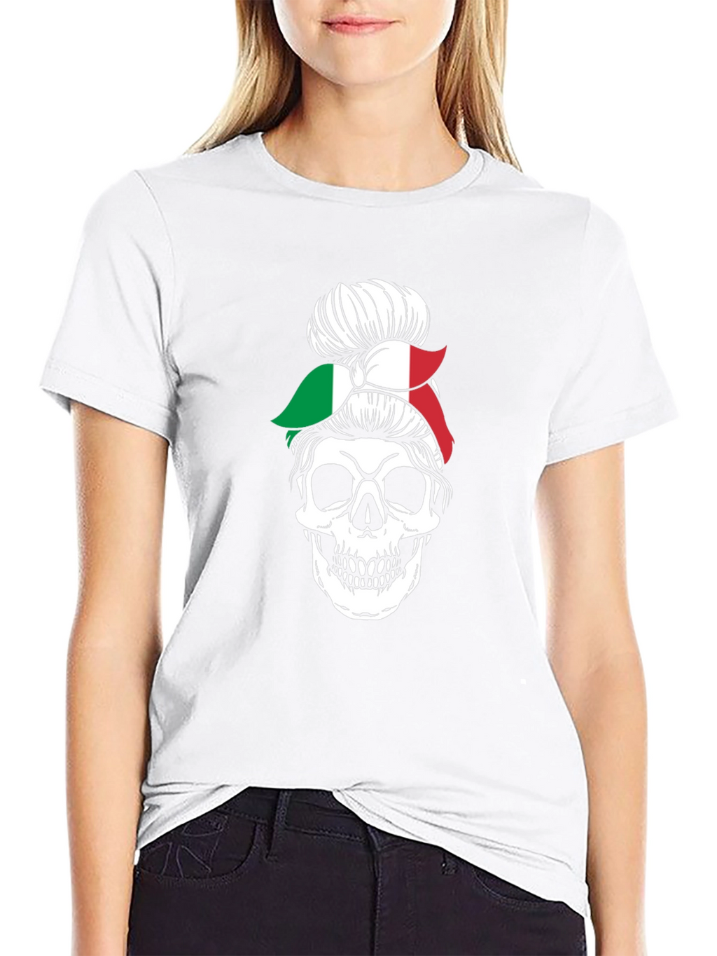 Italian Messy Bun Skull Graphic Tee
