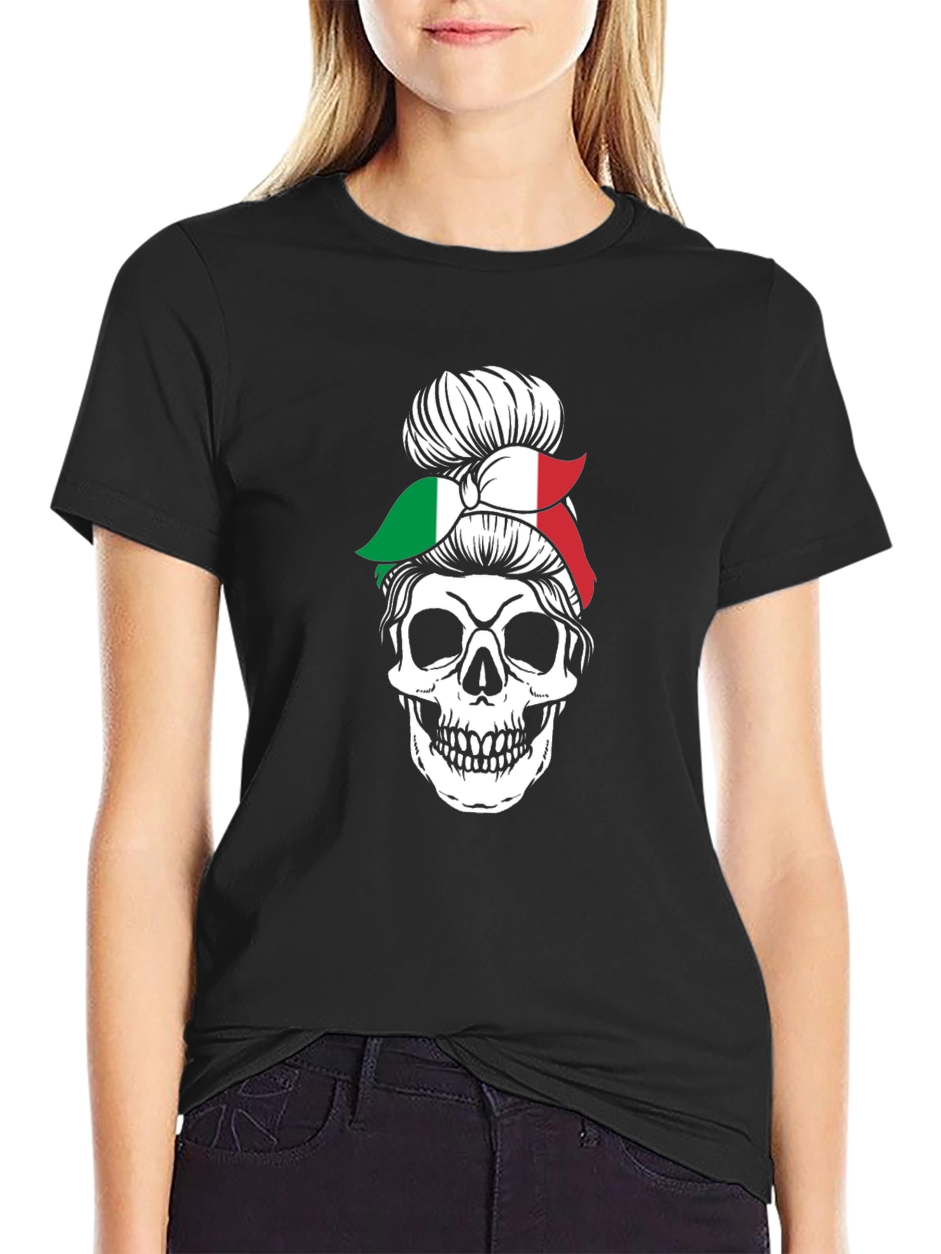 Italian Messy Bun Skull Graphic Tee