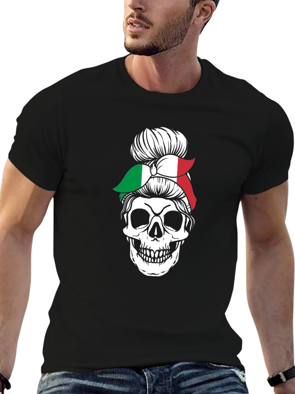 Italian Messy Bun Skull Graphic Tee