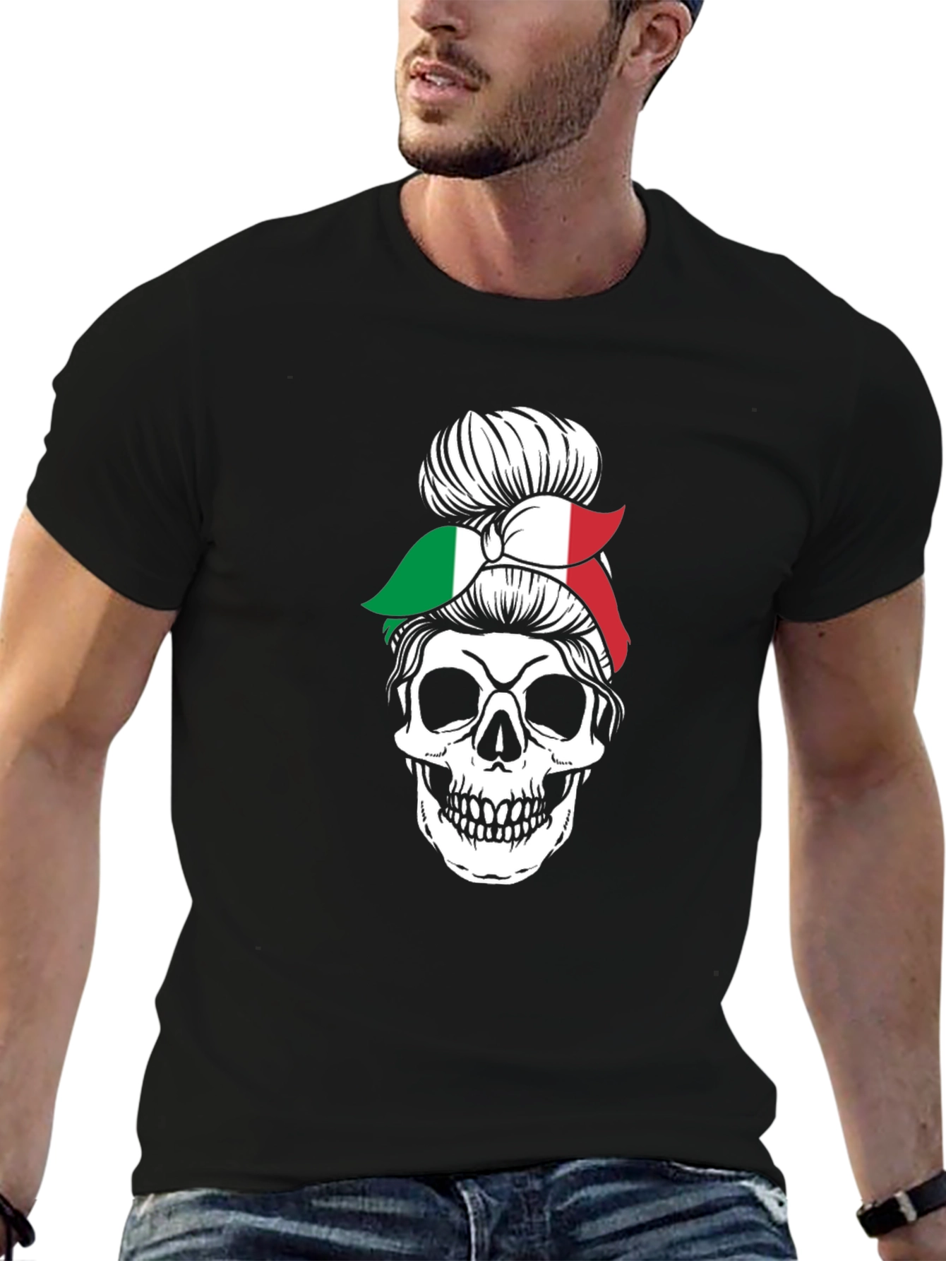 Italian Messy Bun Skull Graphic Tee