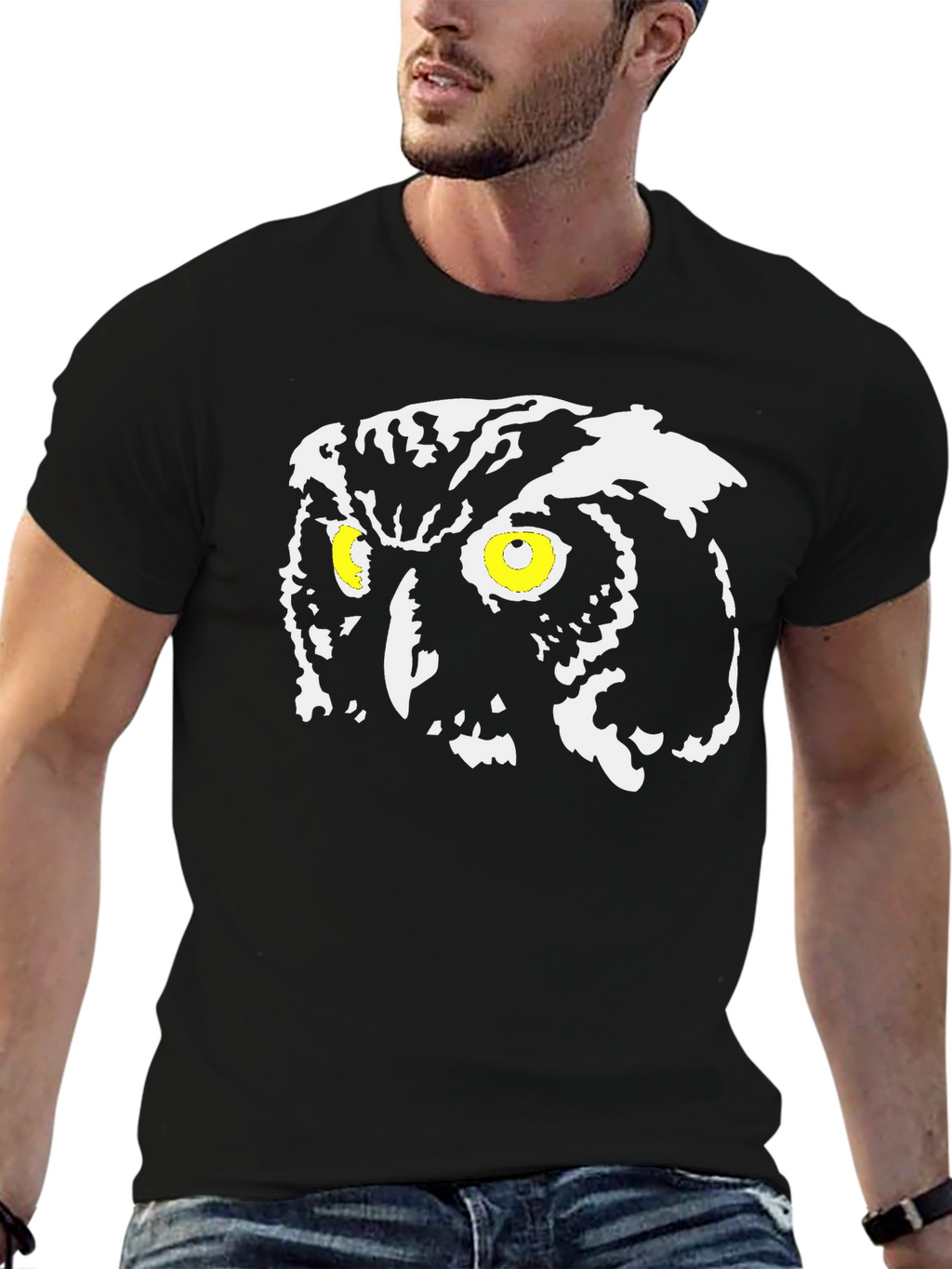 Owl Graphic Tee - Mens Black Cotton T-Shirt