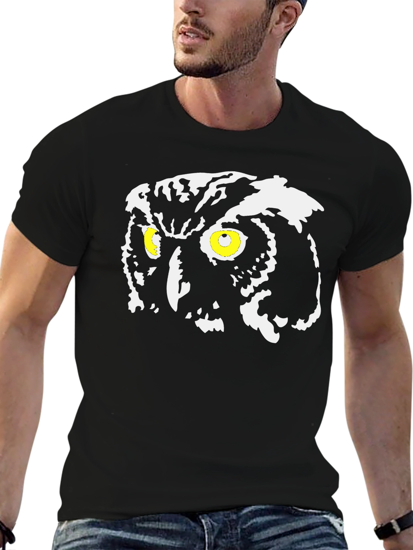 Owl Graphic Tee - Mens Black Cotton T-Shirt