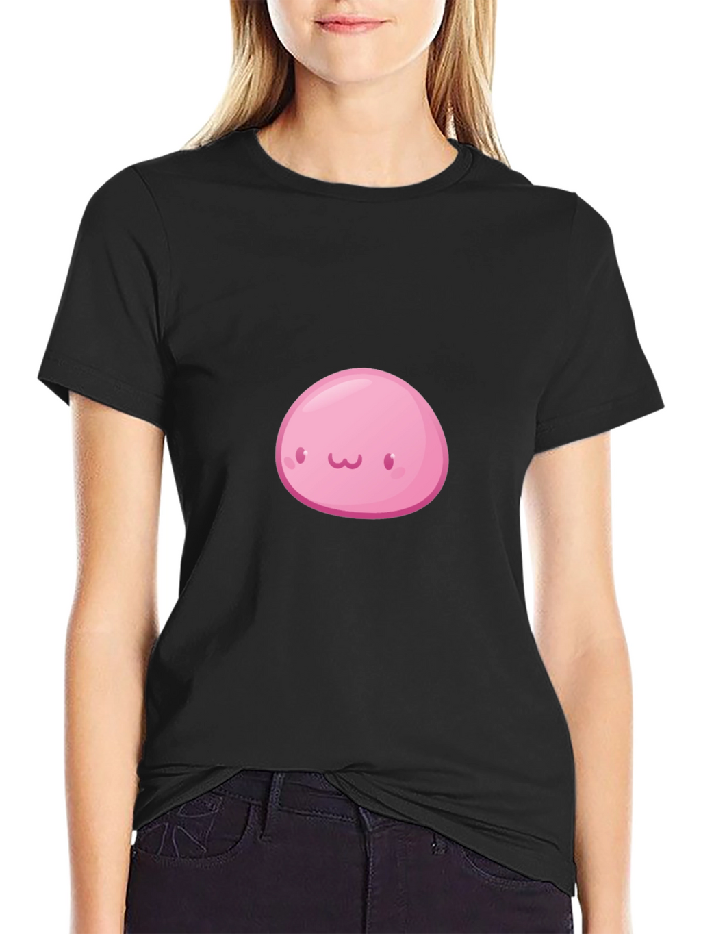 Cute Pink Slime Graphic Black T-Shirt