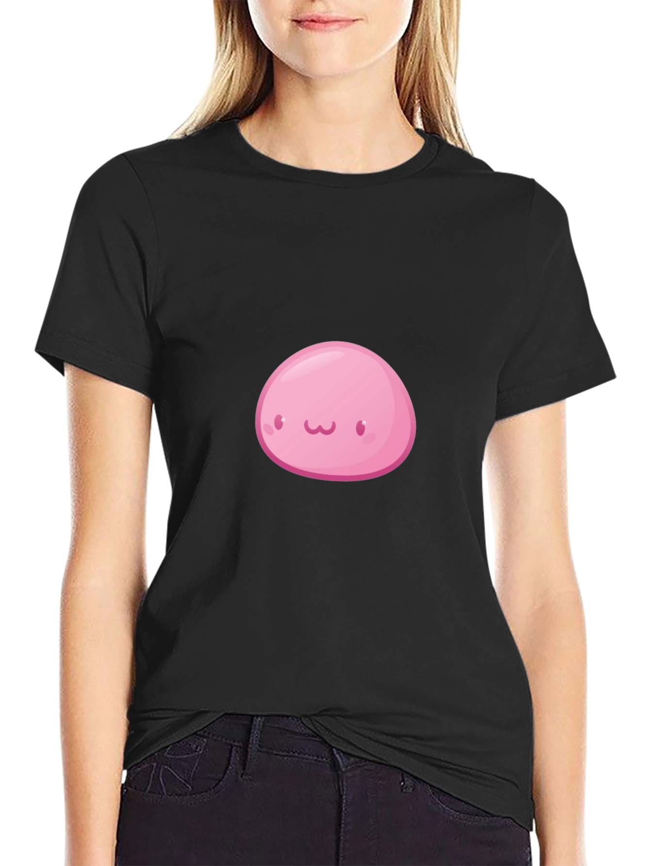 Cute Pink Slime Graphic Black T-Shirt