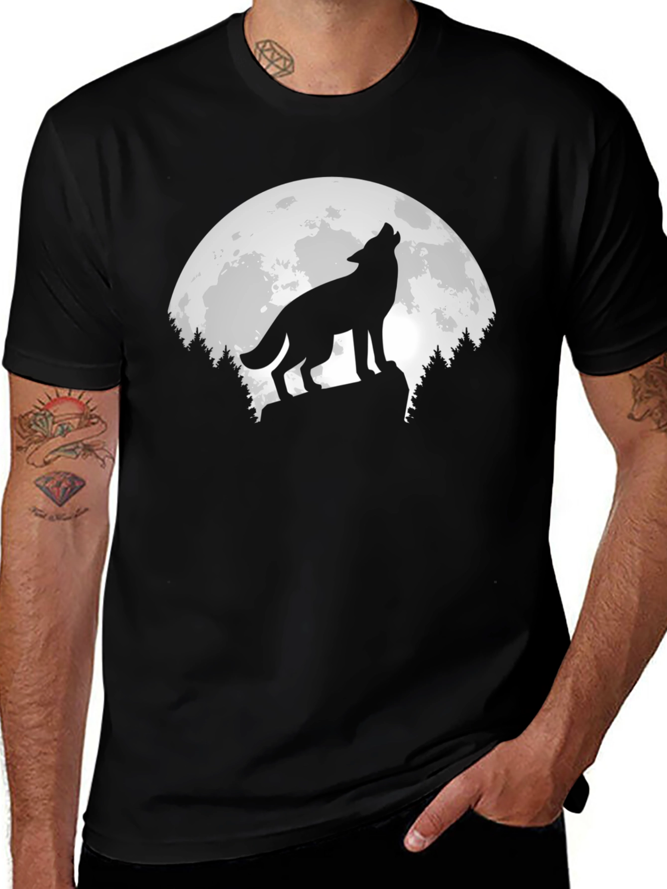 Wolf Moon Graphic T-Shirt - Mens Black Tee