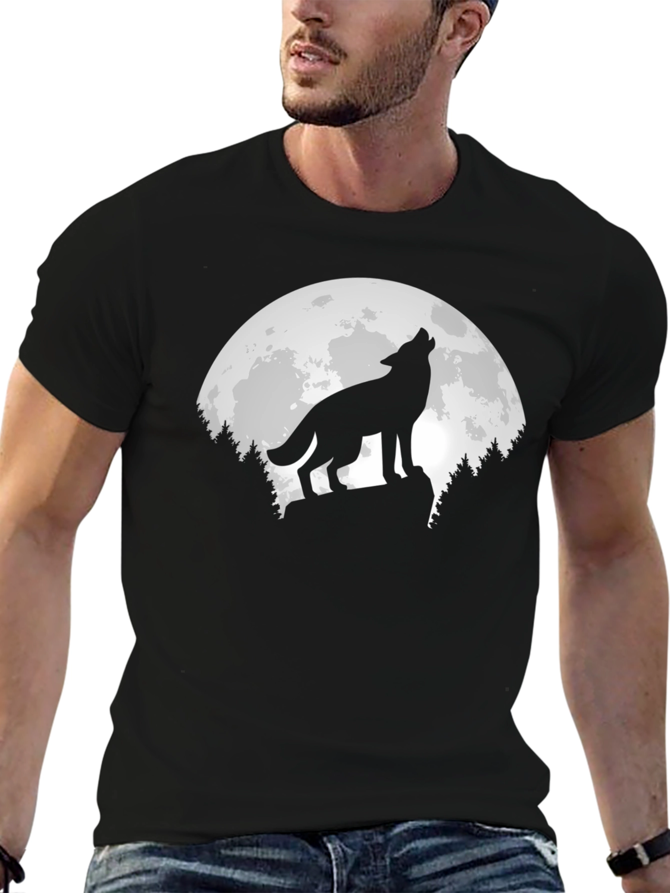 Wolf Moon Graphic T-Shirt - Mens Black Tee
