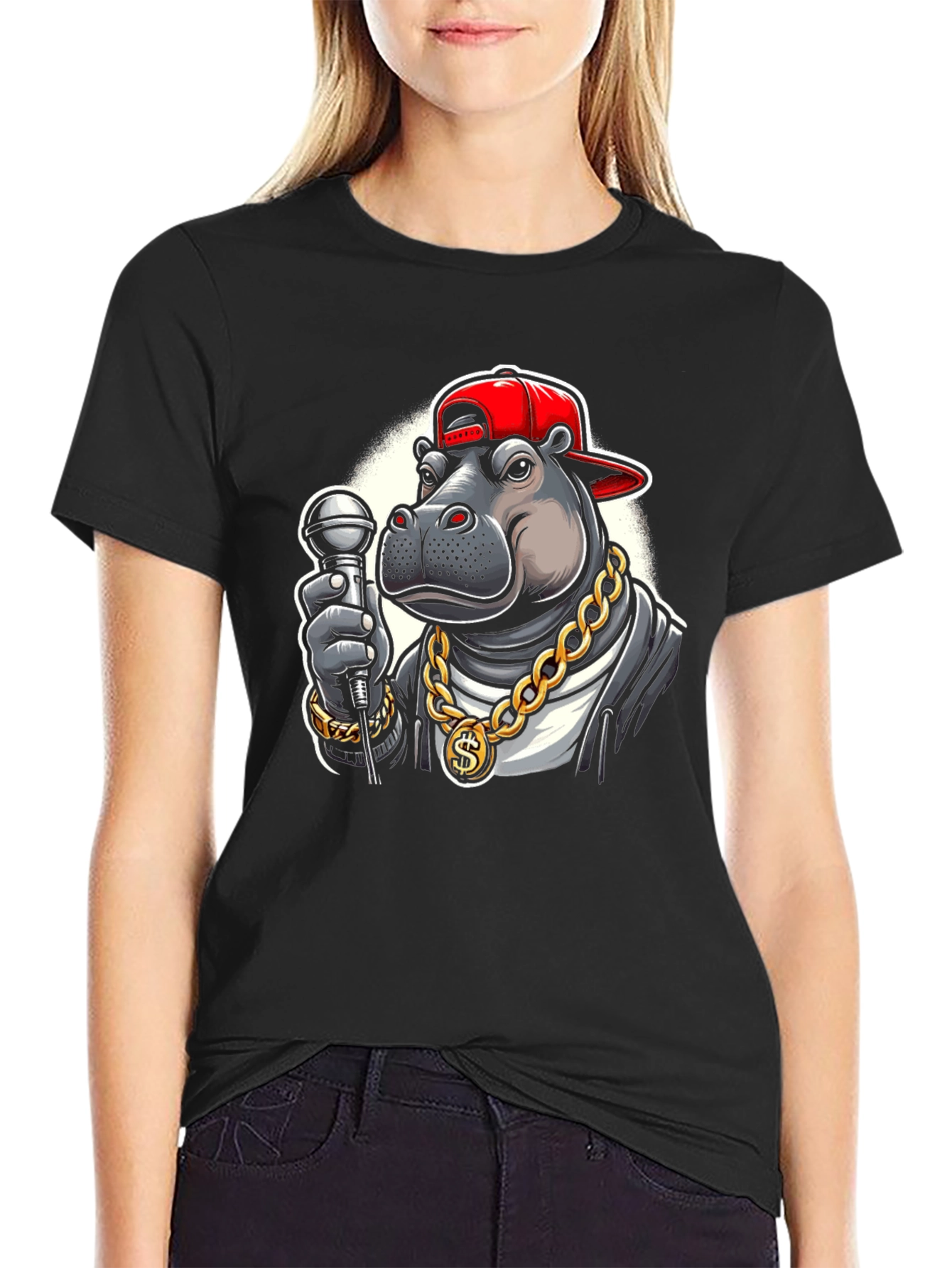 Cool Hippo Rapper Graphic T-Shirt