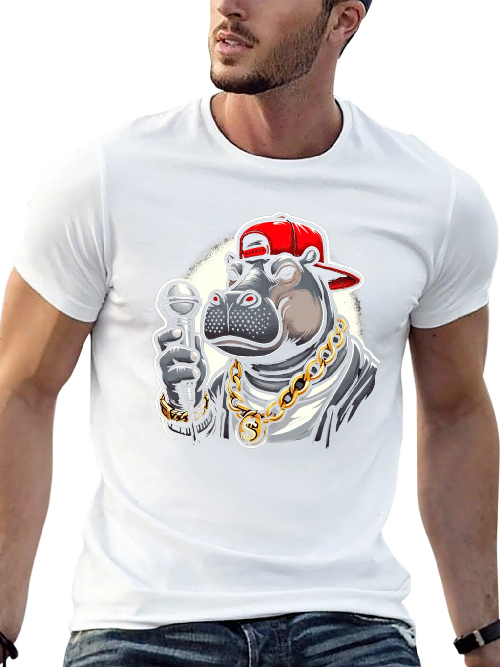Cool Hippo Rapper Graphic T-Shirt