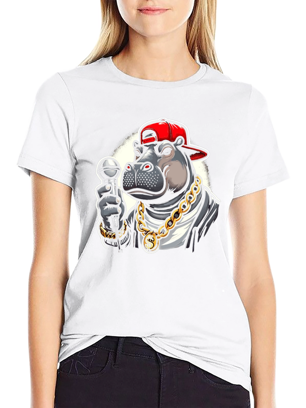 Cool Hippo Rapper Graphic T-Shirt