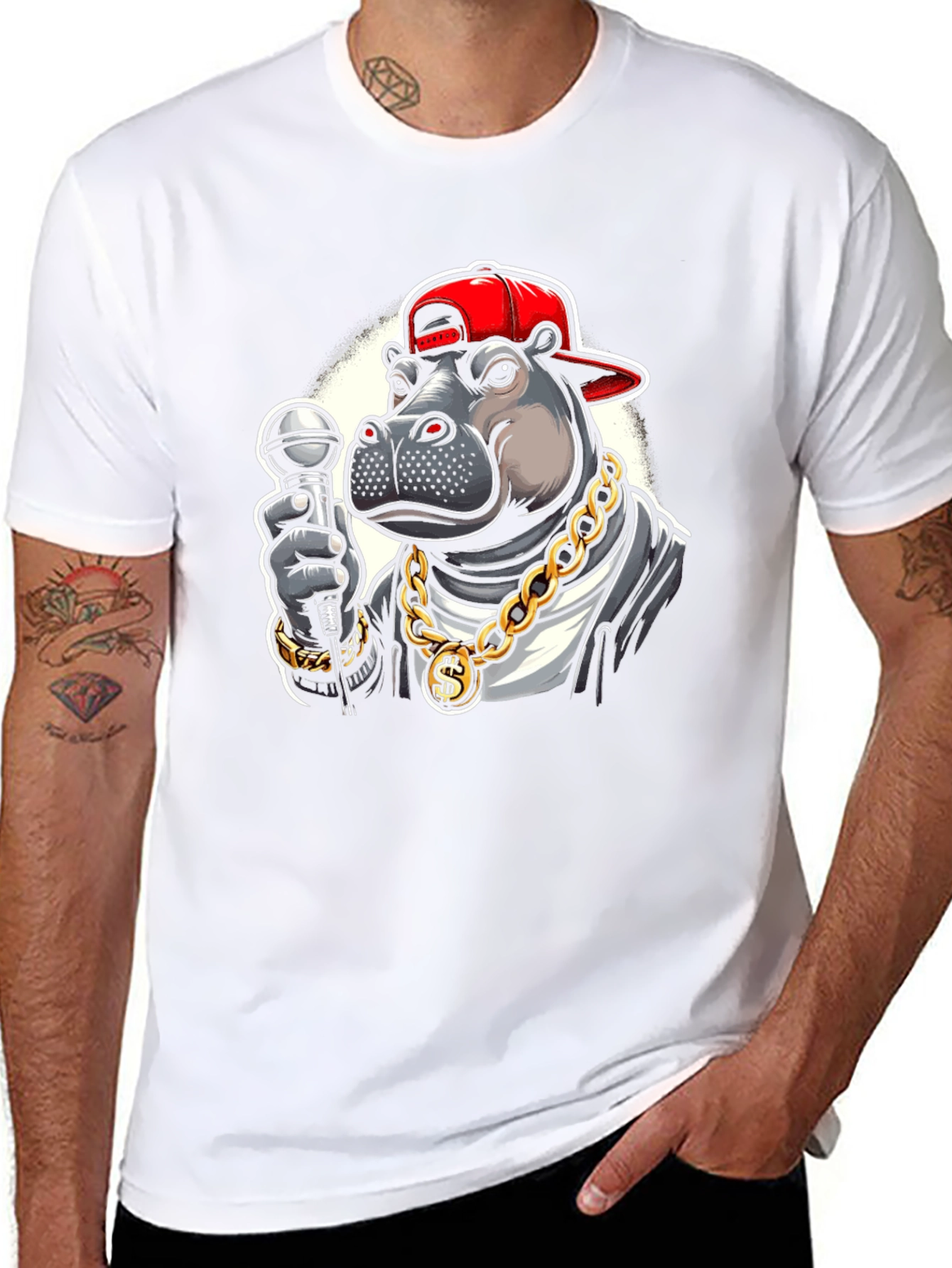 Cool Hippo Rapper Graphic T-Shirt