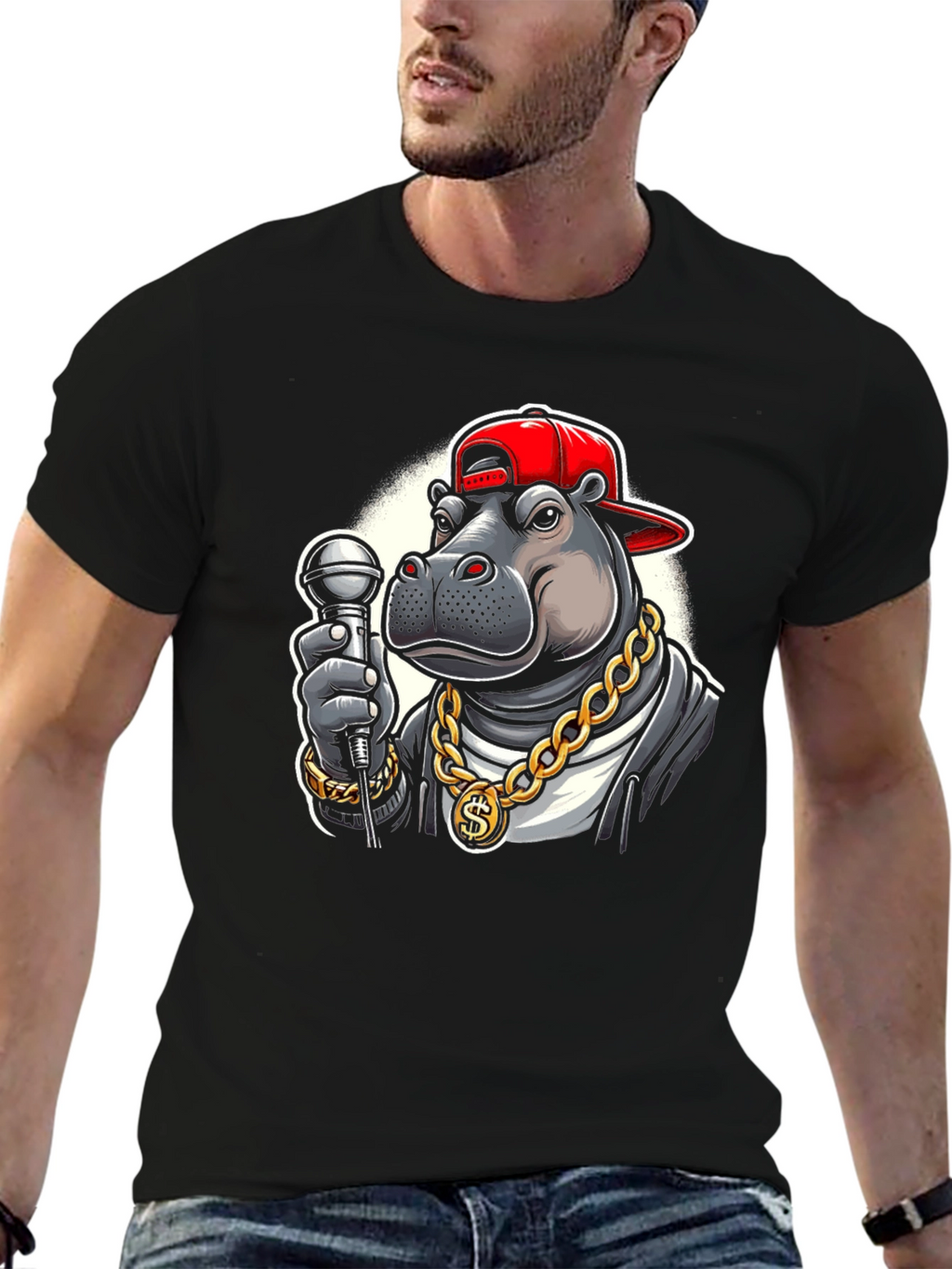 Cool Hippo Rapper Graphic T-Shirt