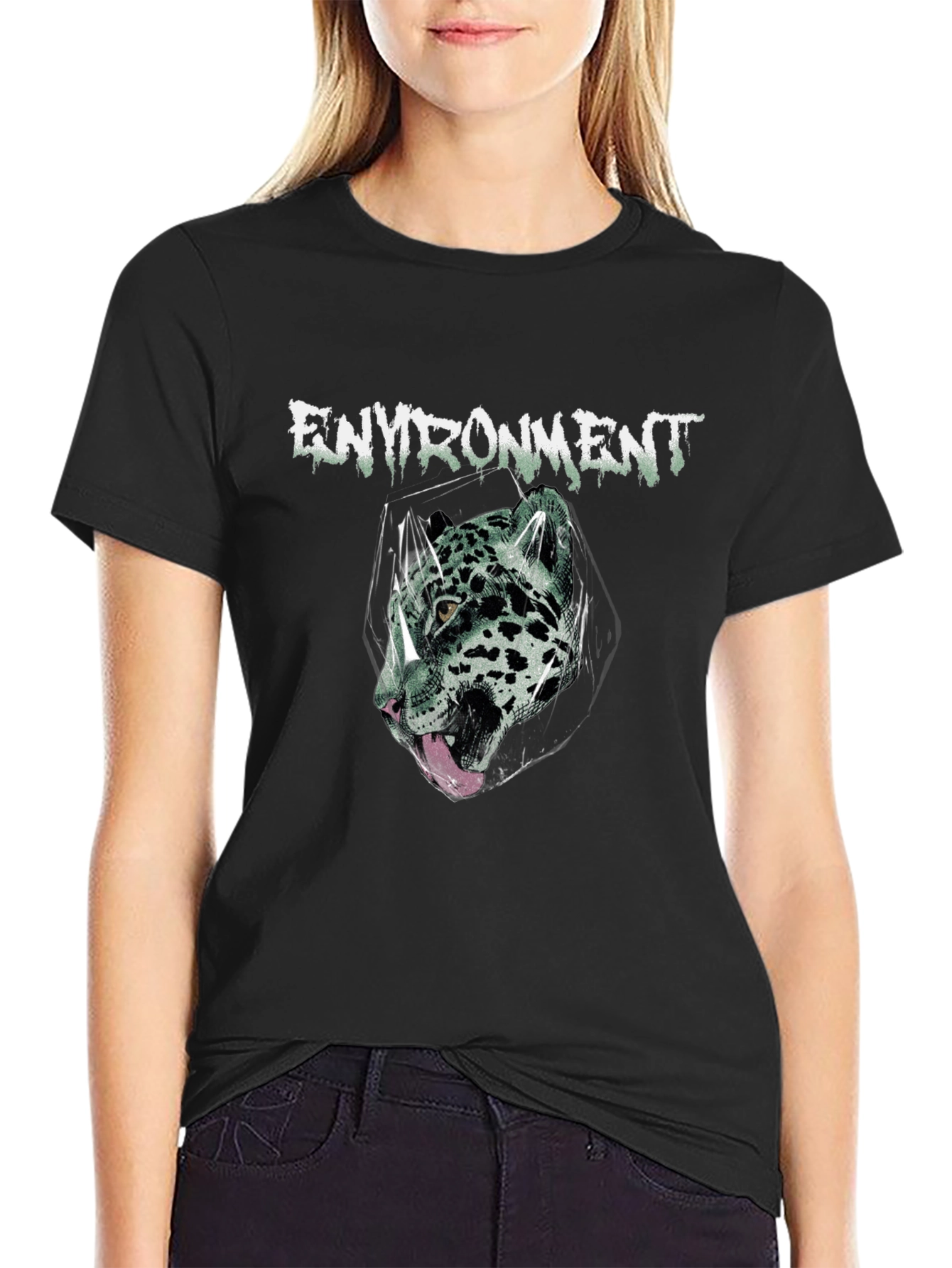 Environment Jaguar Graphic Print Black T-Shirt