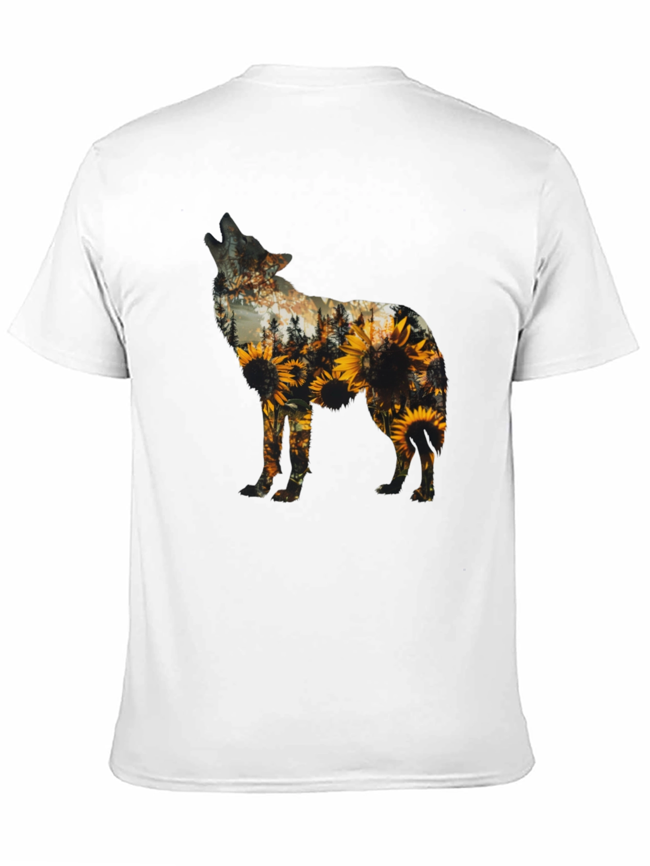 Wolf Sunflower Graphic Print T-Shirt - Black