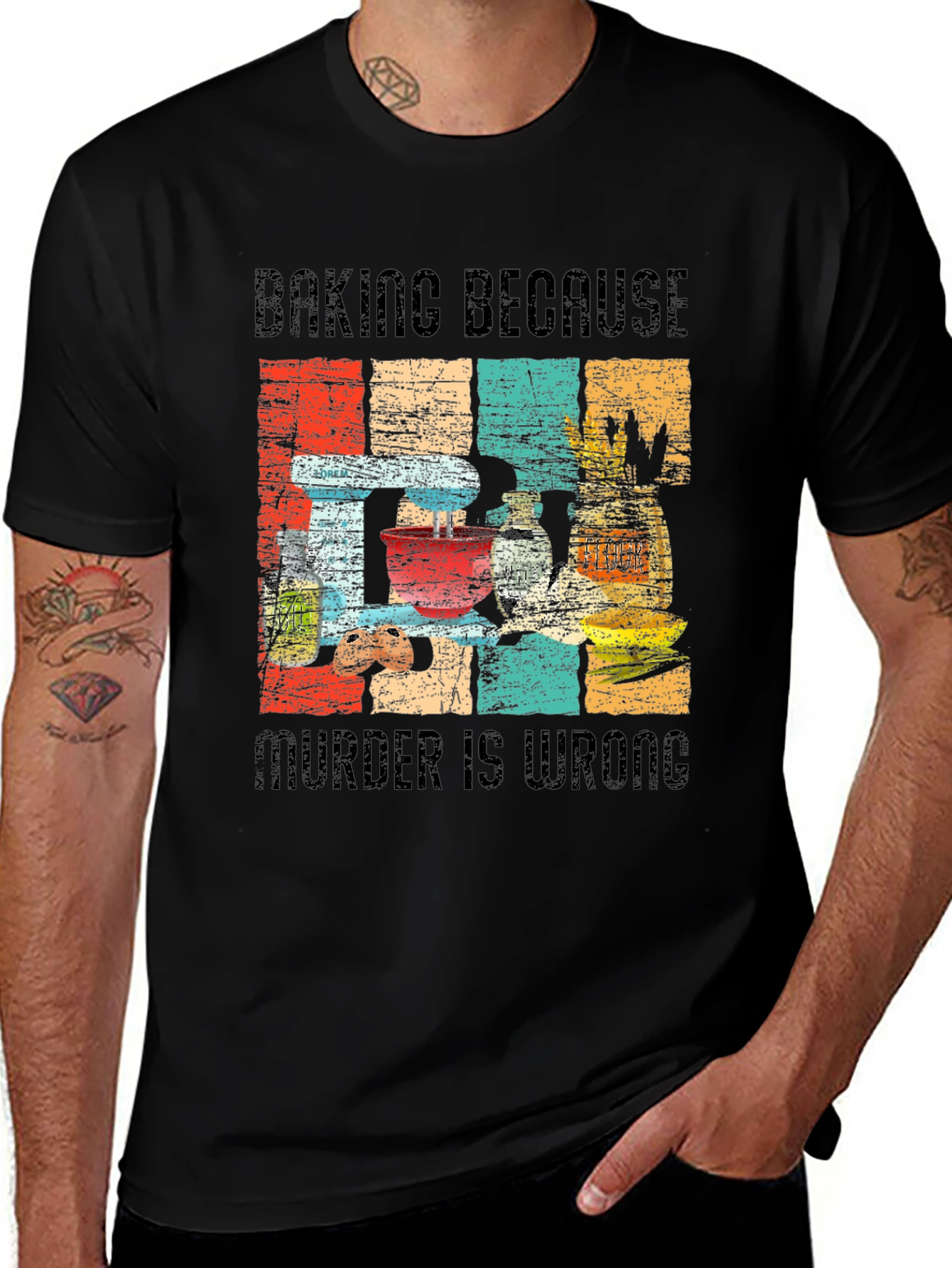 Baking Because Murder is Wrong Funny Retro T-Shirt