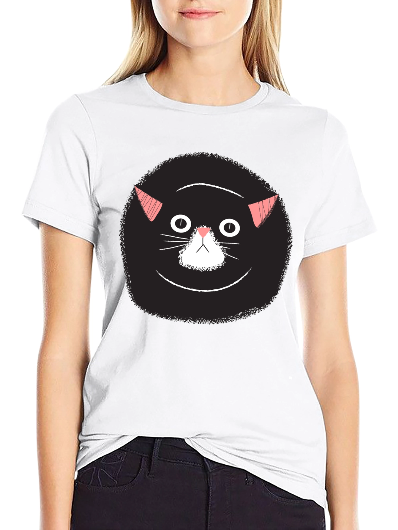 Funny Black Cat Face Graphic T-Shirt