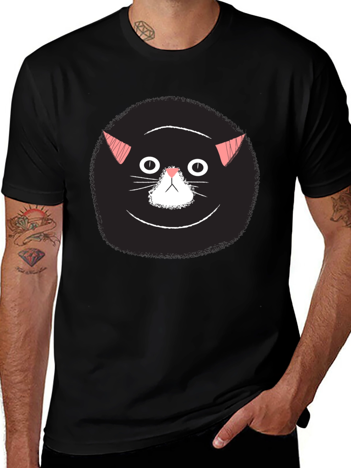 Funny Black Cat Face Graphic T-Shirt